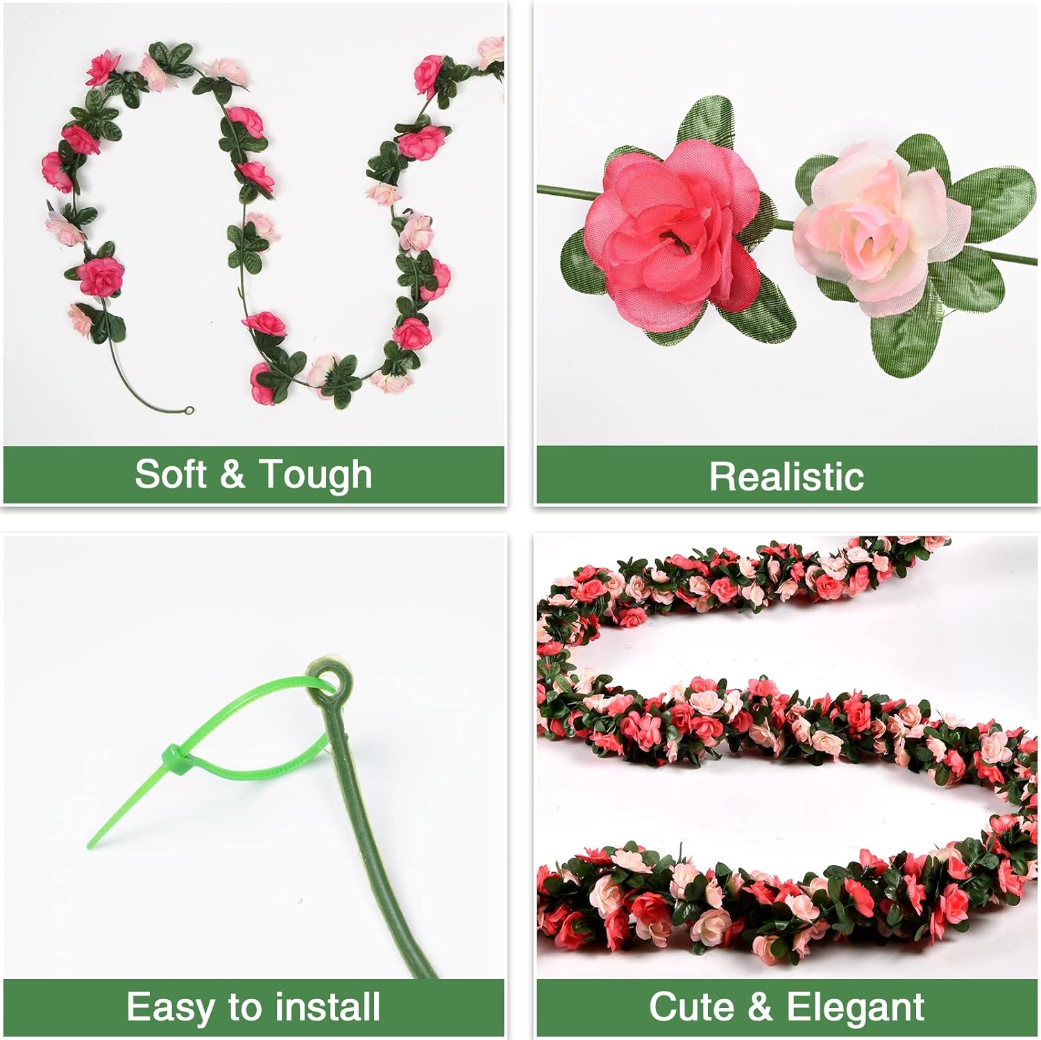 BLEUM CADE Artificial Rose Garland with String Lights 5Pcs