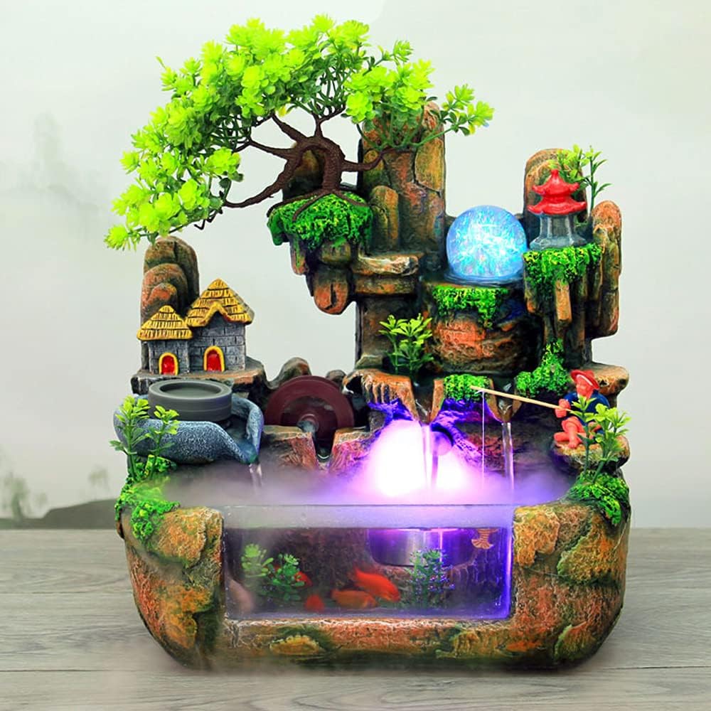 Tabletop Fountain with 12LED Lights and Atomizer for Home Office Relaxation