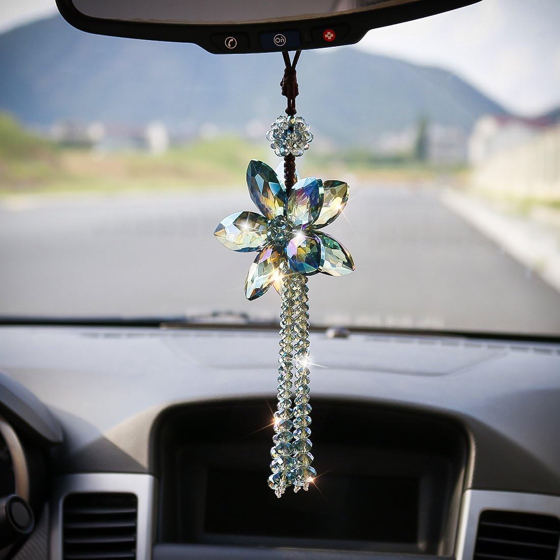 Crystal Color Flower Car Charms for Rear View Mirror