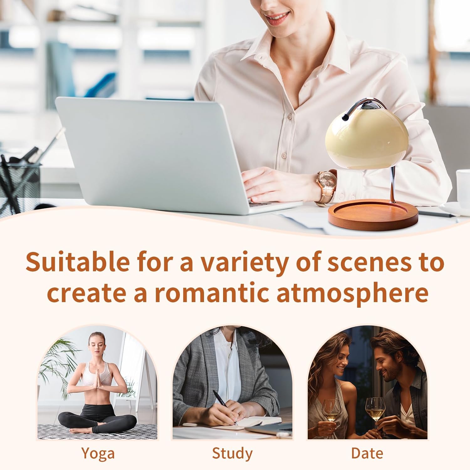 Retro Wood Candle Lamp with Glass Warmer and Dimmable Light