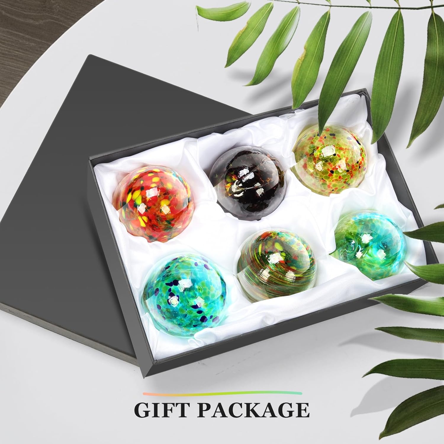 Colorful Hand Blown Glass Hanging Ornaments 6 Pcs