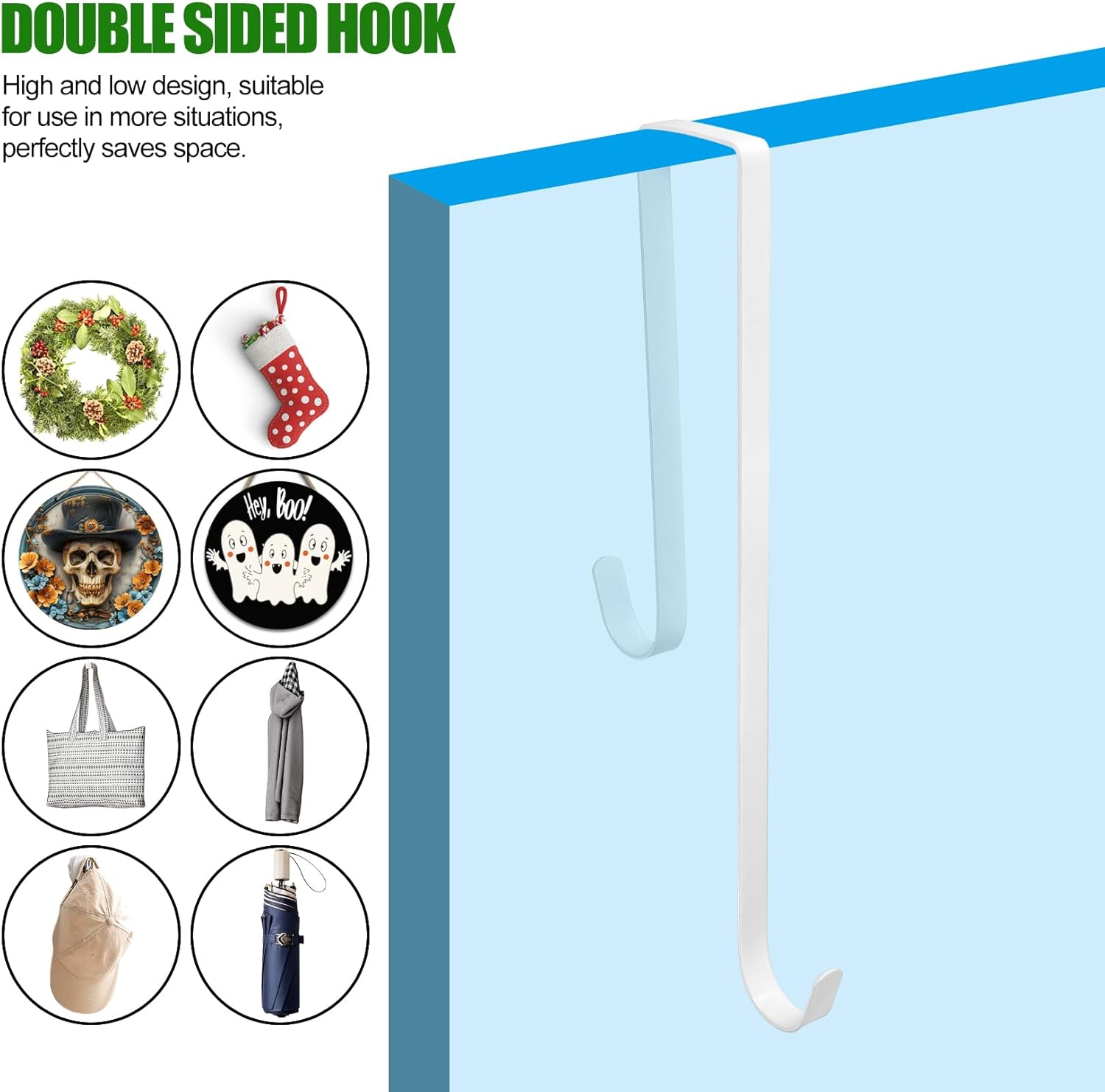 Double Side Wreath Hanger Over The Door - Large Metal Hook for Christmas