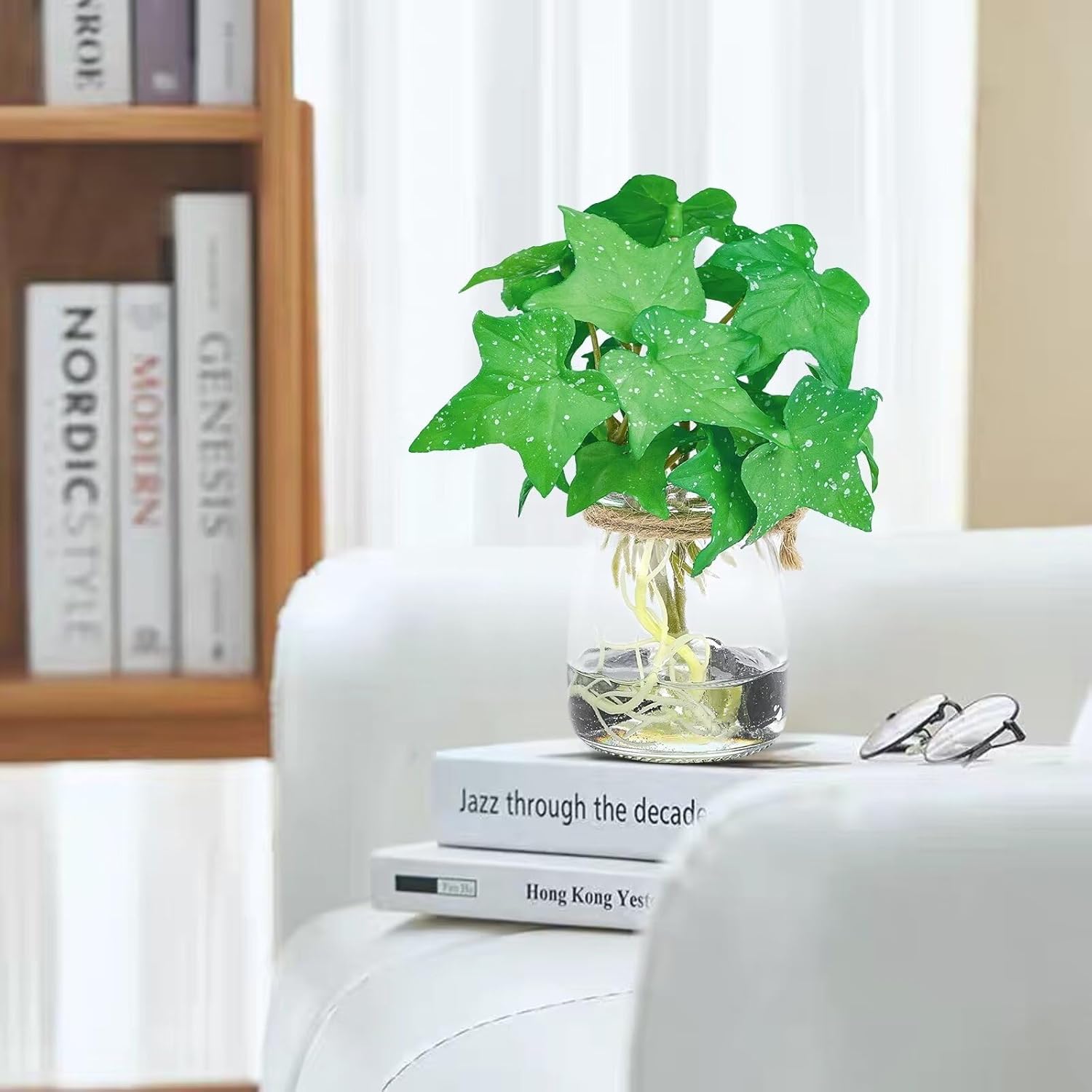 Faux Potted Plants with Realistic Water Glass Vase Decor