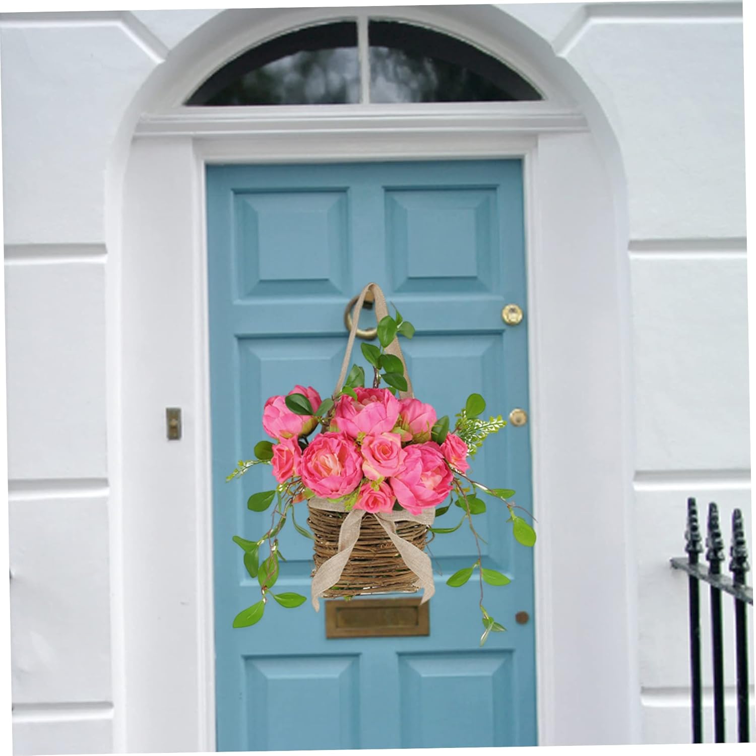Peony Door Wreath Basket for Front Door Flowers Spring Welcome Decor