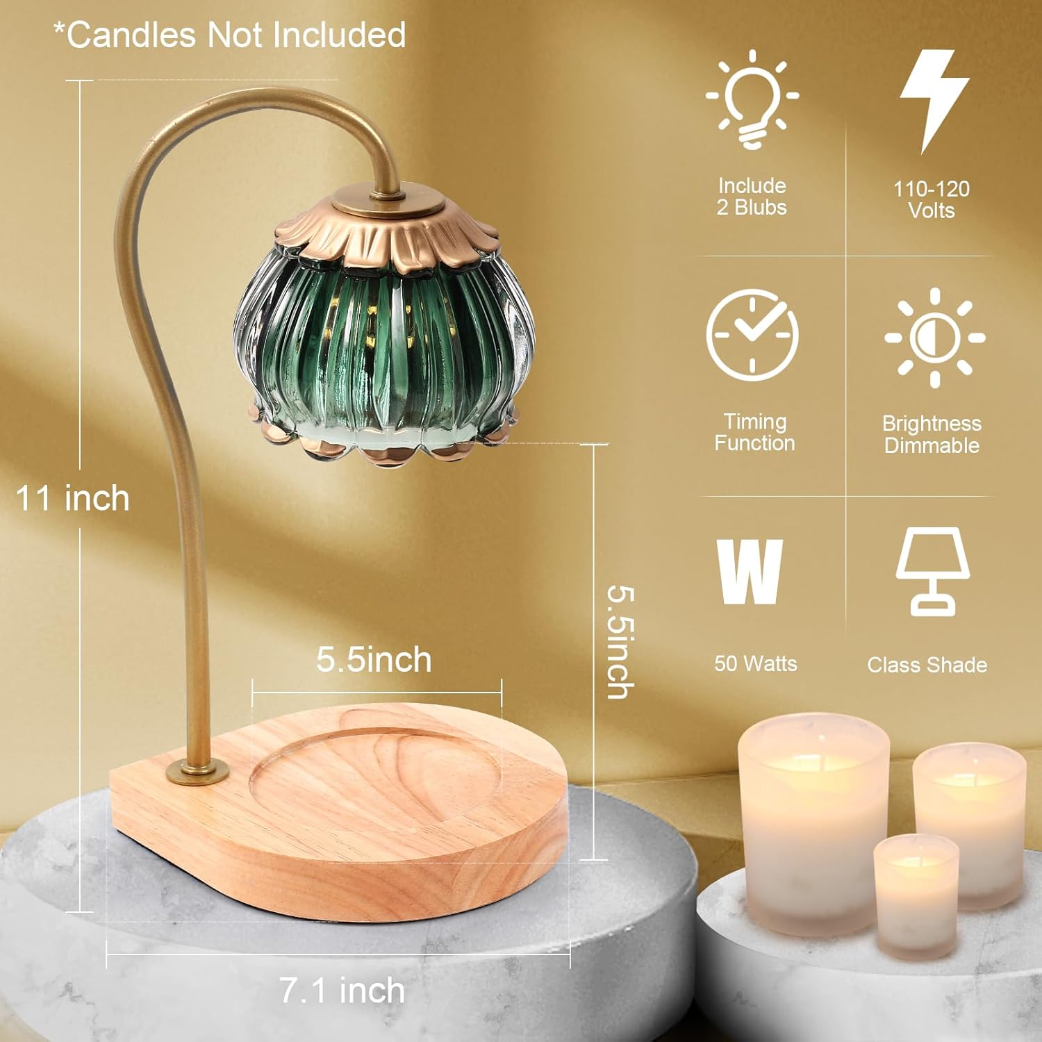 CABRHEART Golden-Green Candle Warmer Lamp with Timer