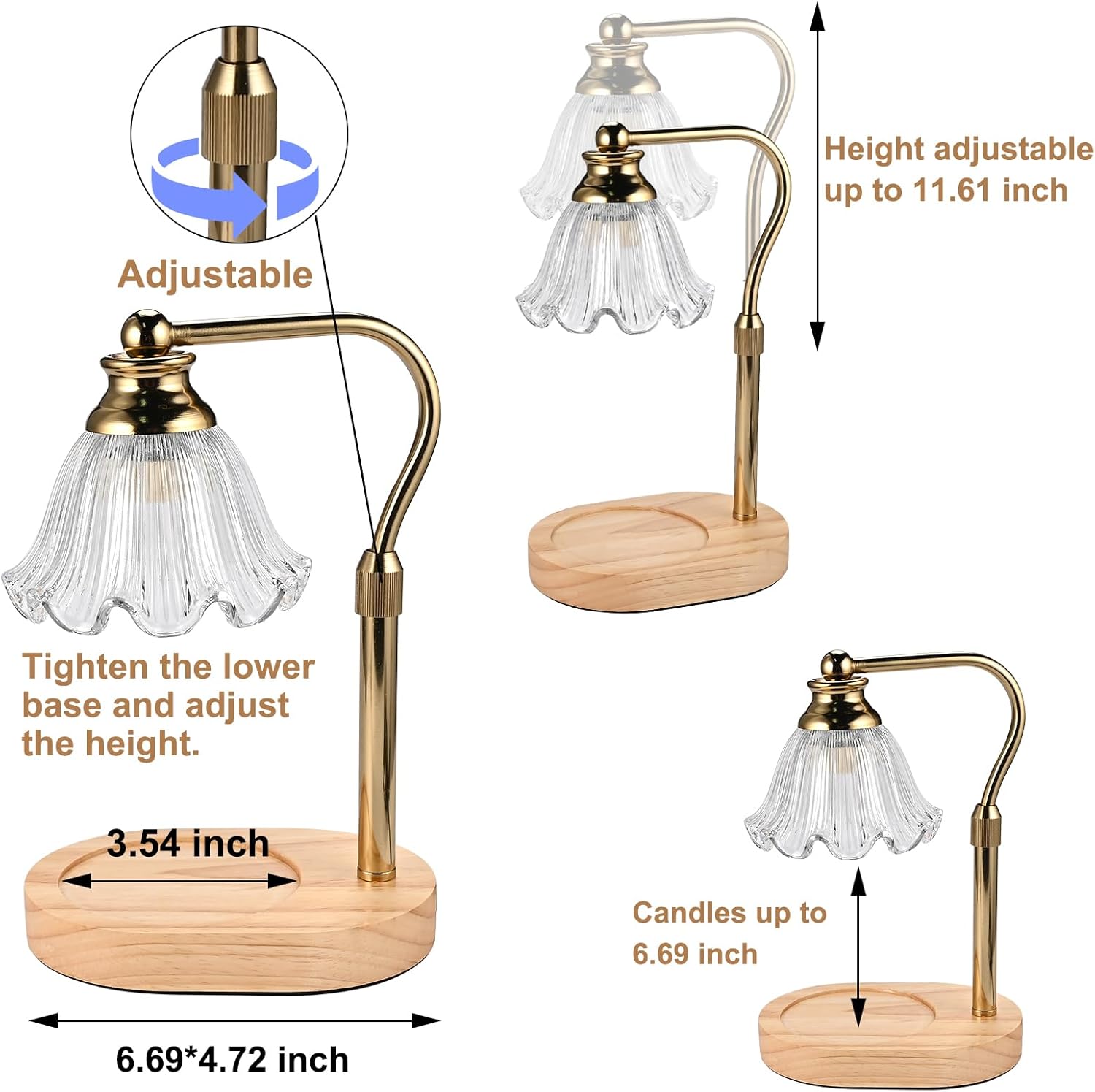 Womens Gift Height-Adjustable Flower Candle Warmer Lamp with Timer and Dimmer