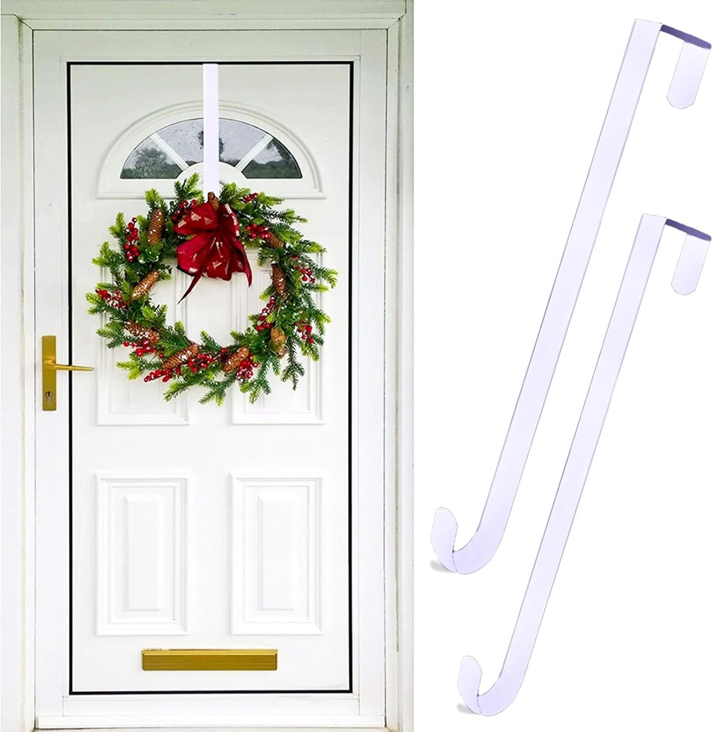 Front Door Garland Hanger 38cm White Wreath Holder for Christmas Decor