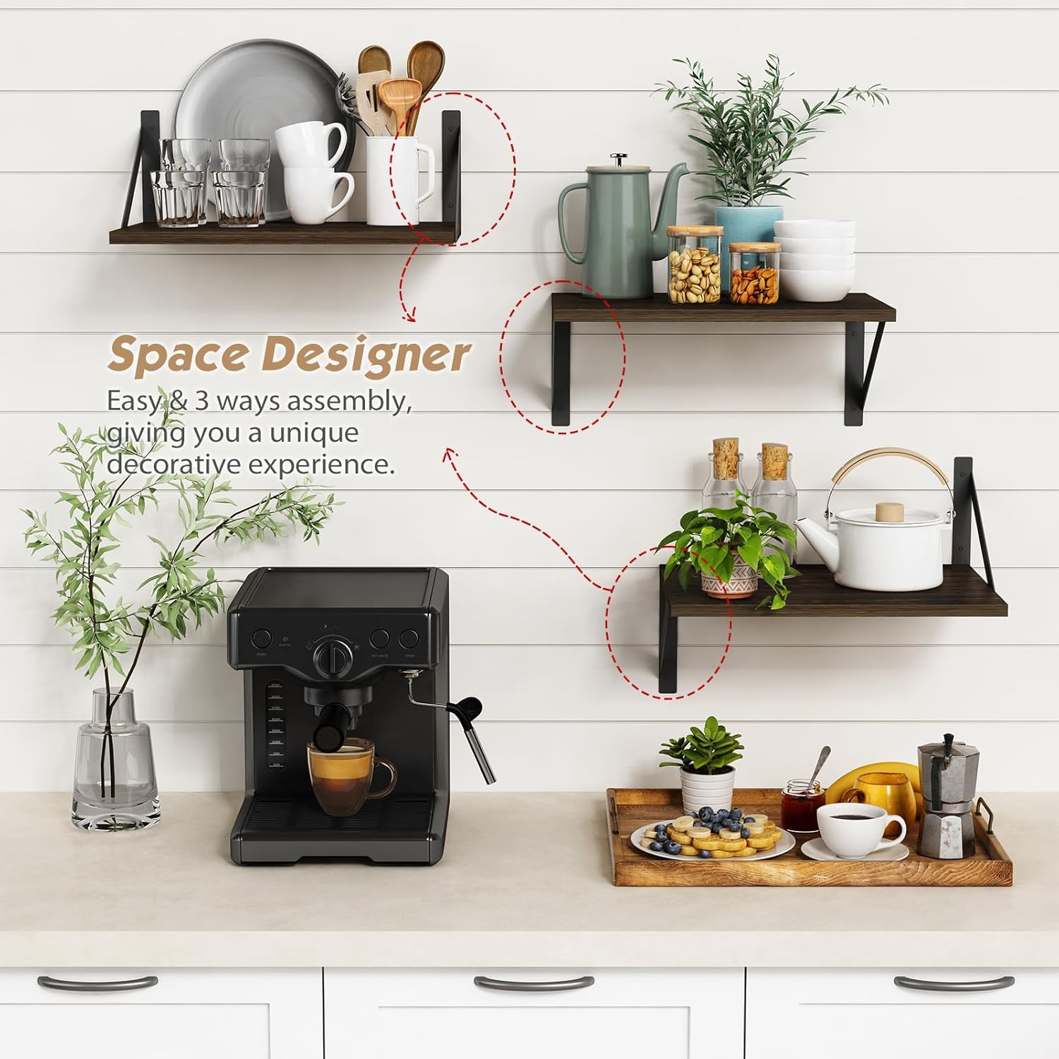 Forbena 12 Inch Deep Floating Shelves Set of 3 Heavy Duty Wall Shelves for Kitchen Storage