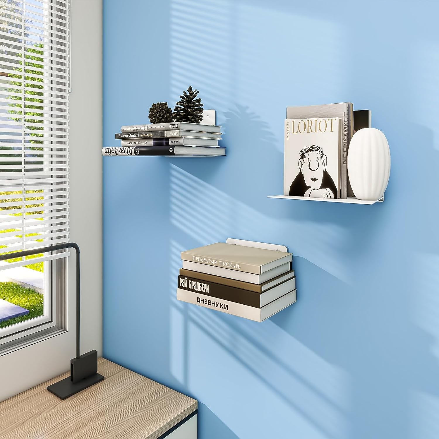 FENTEC 6 Pack Floating Bookshelf Wall Mount White