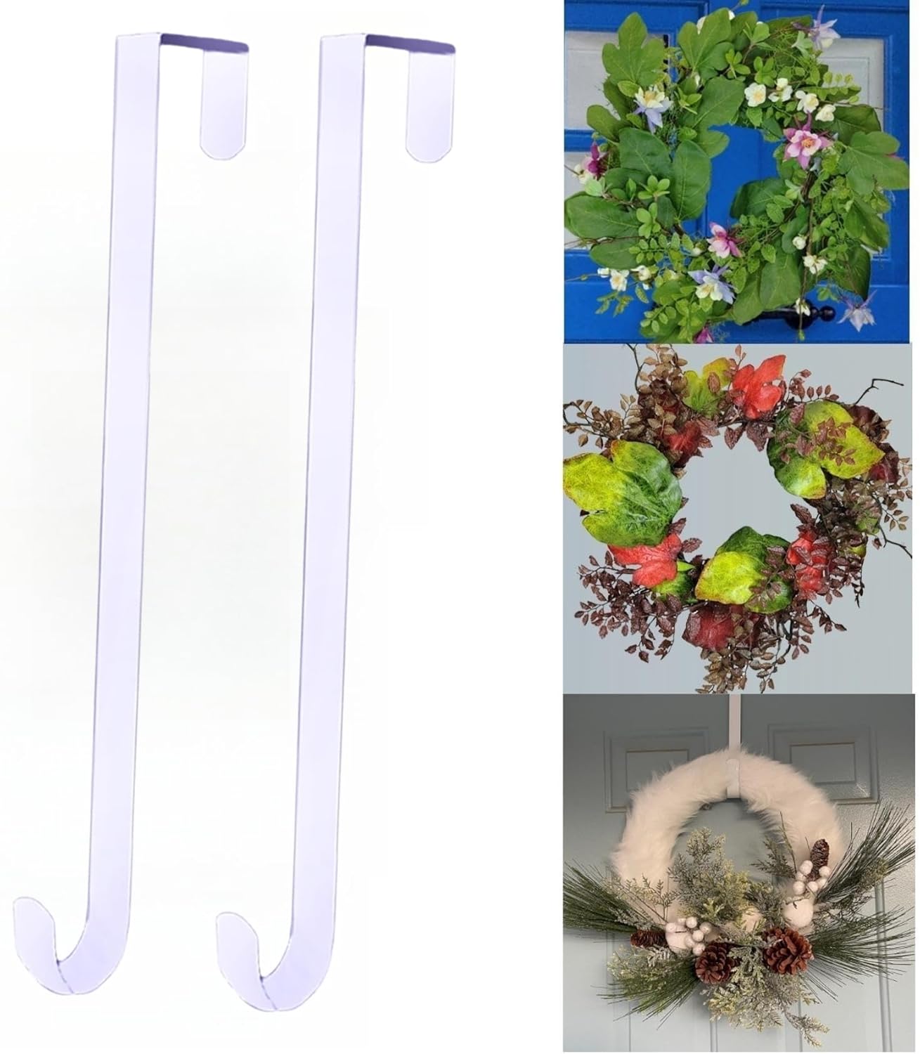 15 Inch Heavy Duty Metal Wreath Hanger 2Pcs White