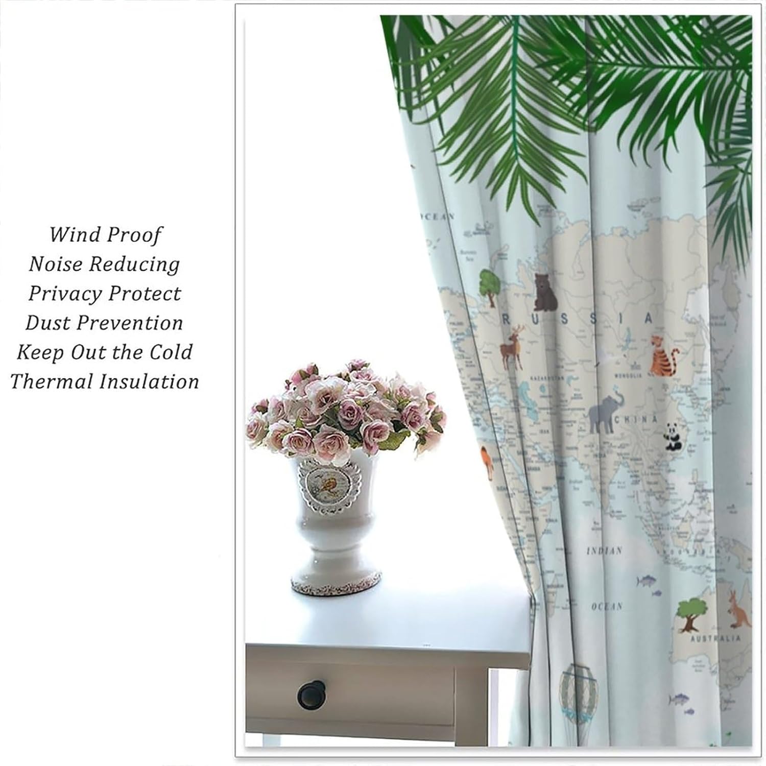 Cute Cartoon Map Curtains for Kids