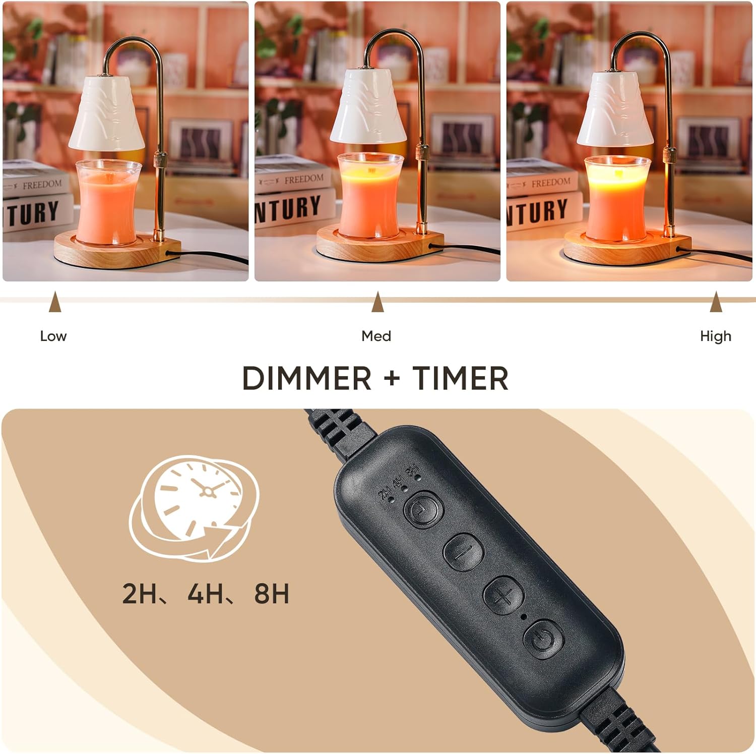 Elegant Candle Warmer Lamp with Timer and Adjustable Height