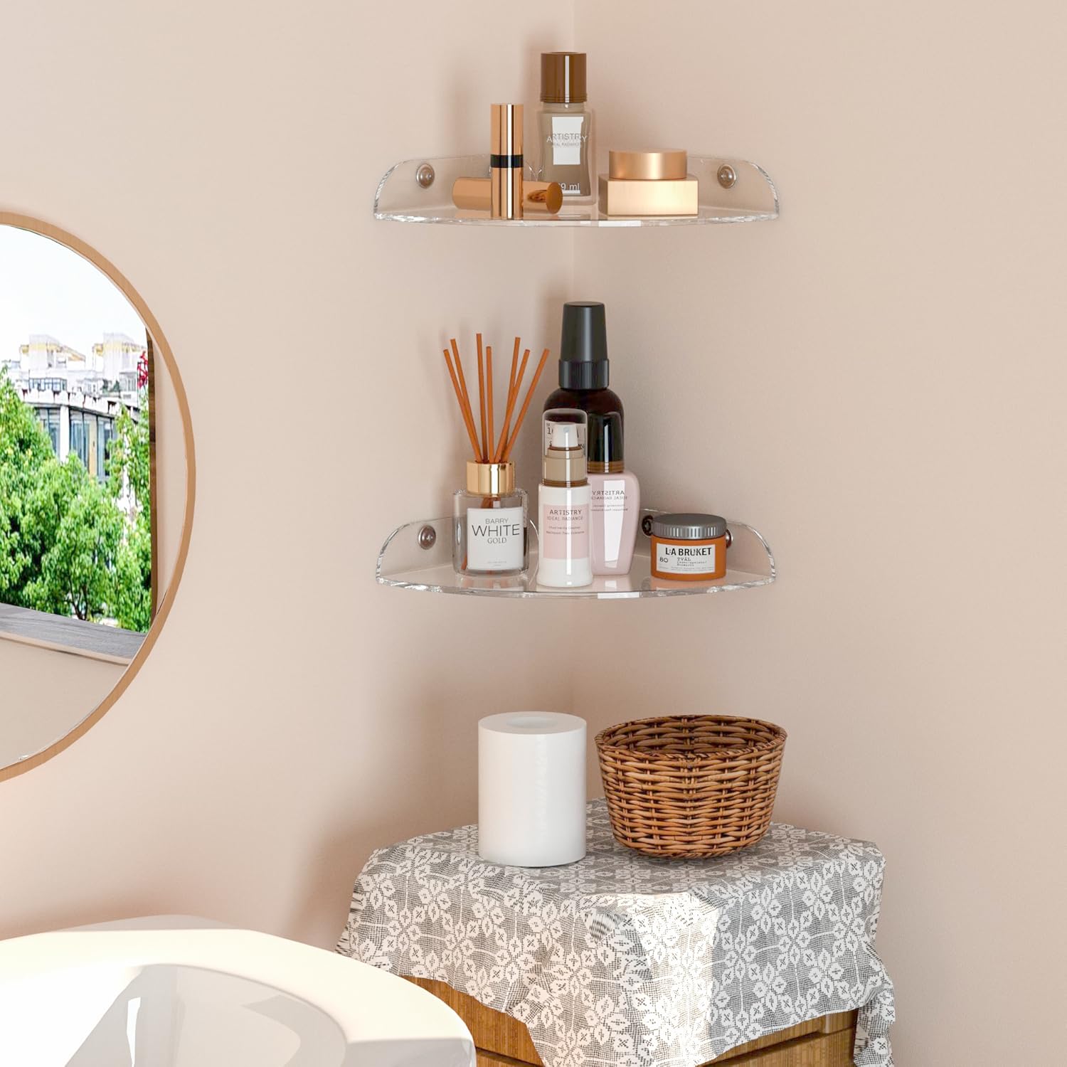 7x7 Inch Clear Acrylic Corner Shelf Set of 2