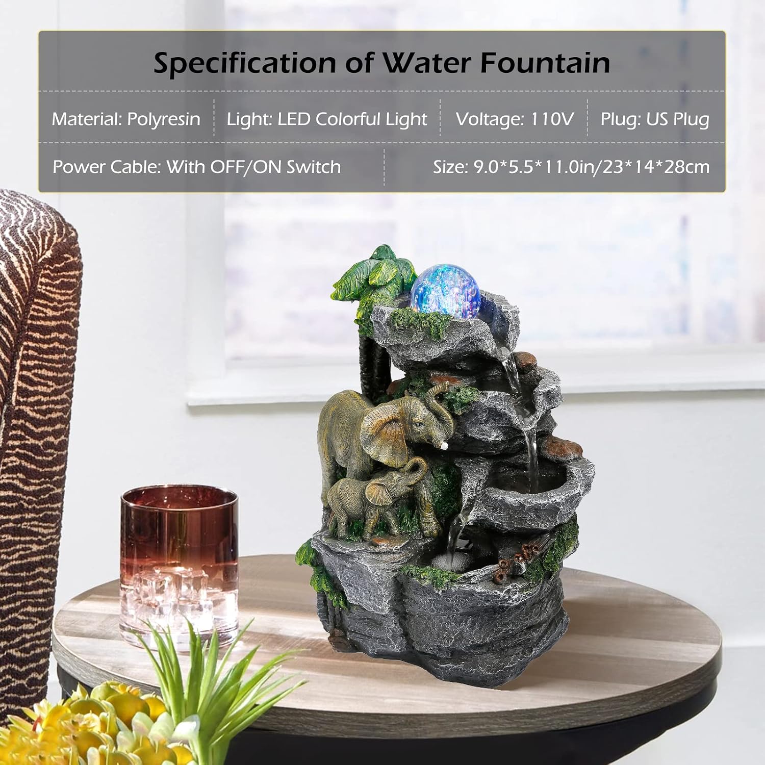 Dyna-Living 2pcs Tabletop Waterfall Fountain with LED Light