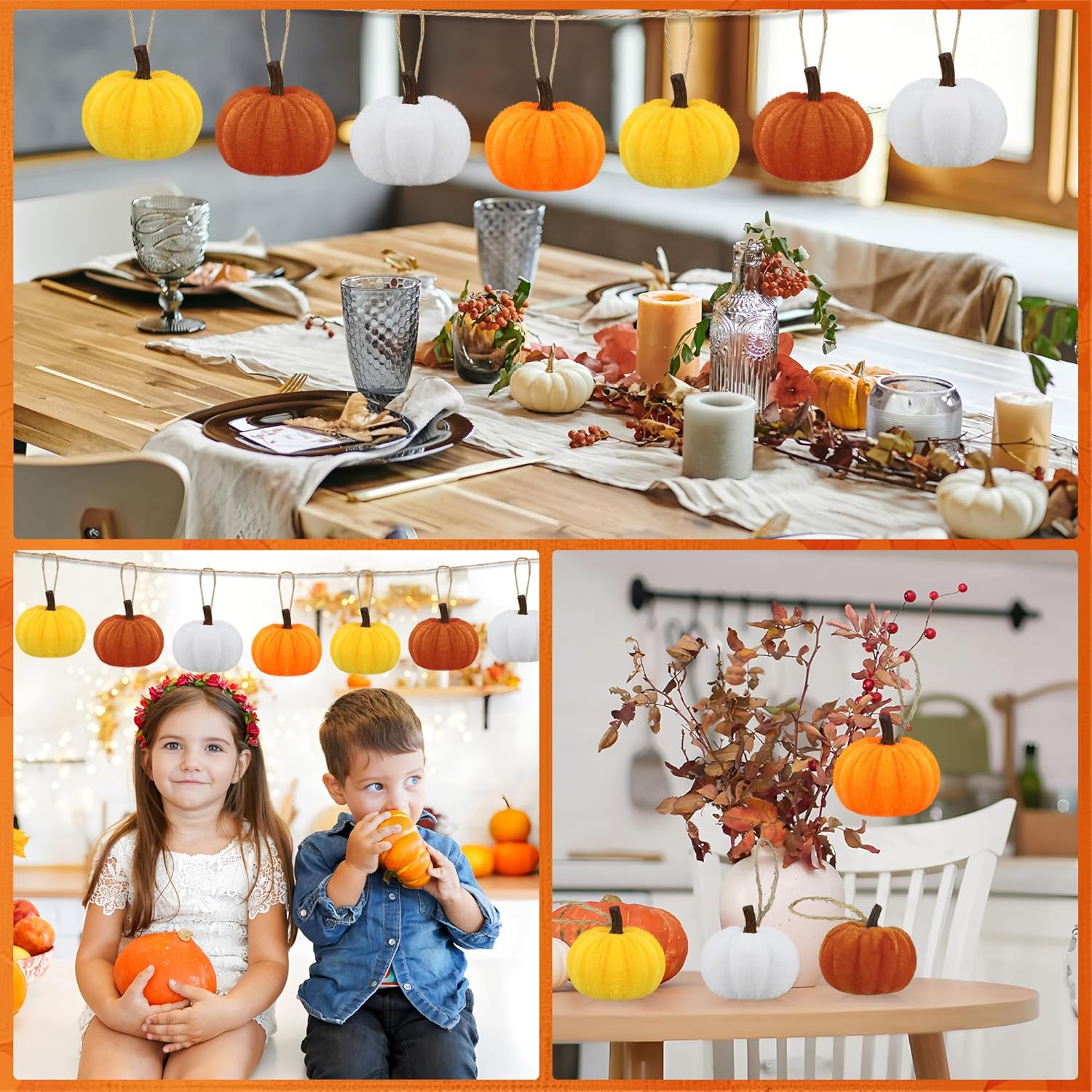 16PCS Fall Thanksgiving Pumpkin Hanging Velvet Decorations