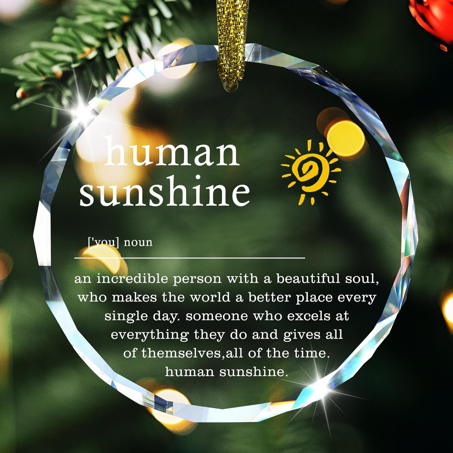 Human Sunshine Motivational Glass Hanging Ornament for Car and Office Decor