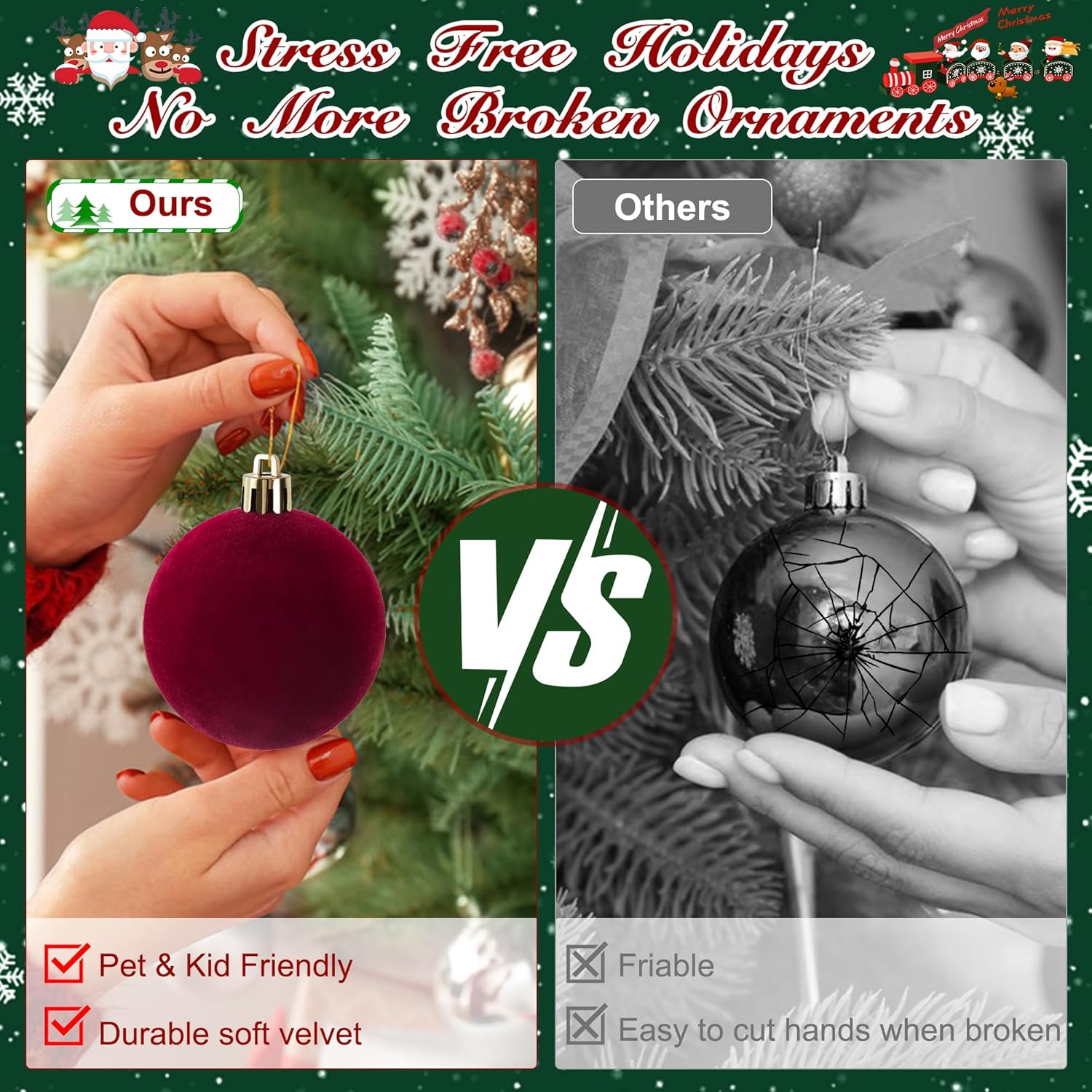 12 PCS Velvet Christmas Ornaments Balls with Shatterproof Design