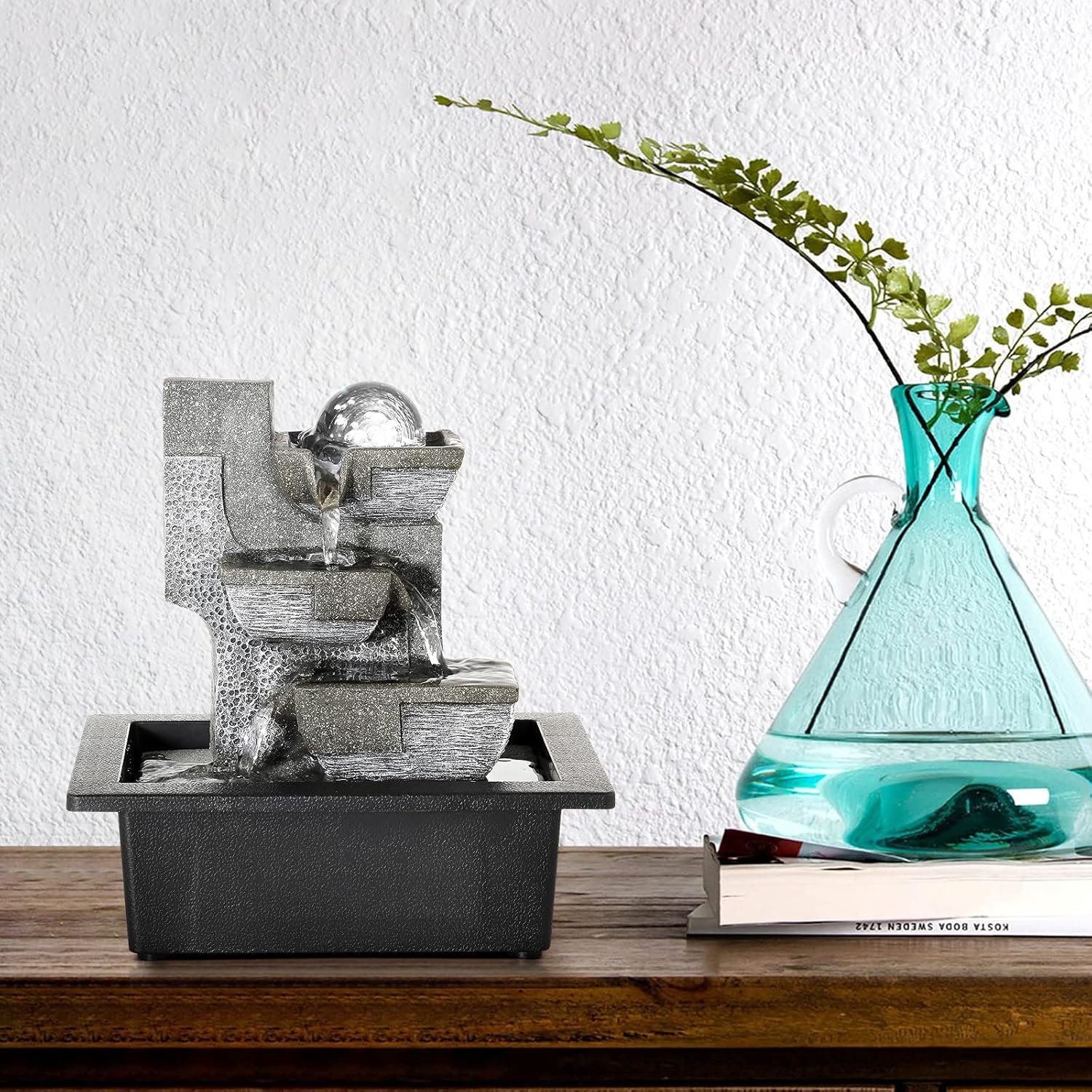 Dyna-Living 2pcs Tabletop Waterfall Fountain with LED Light