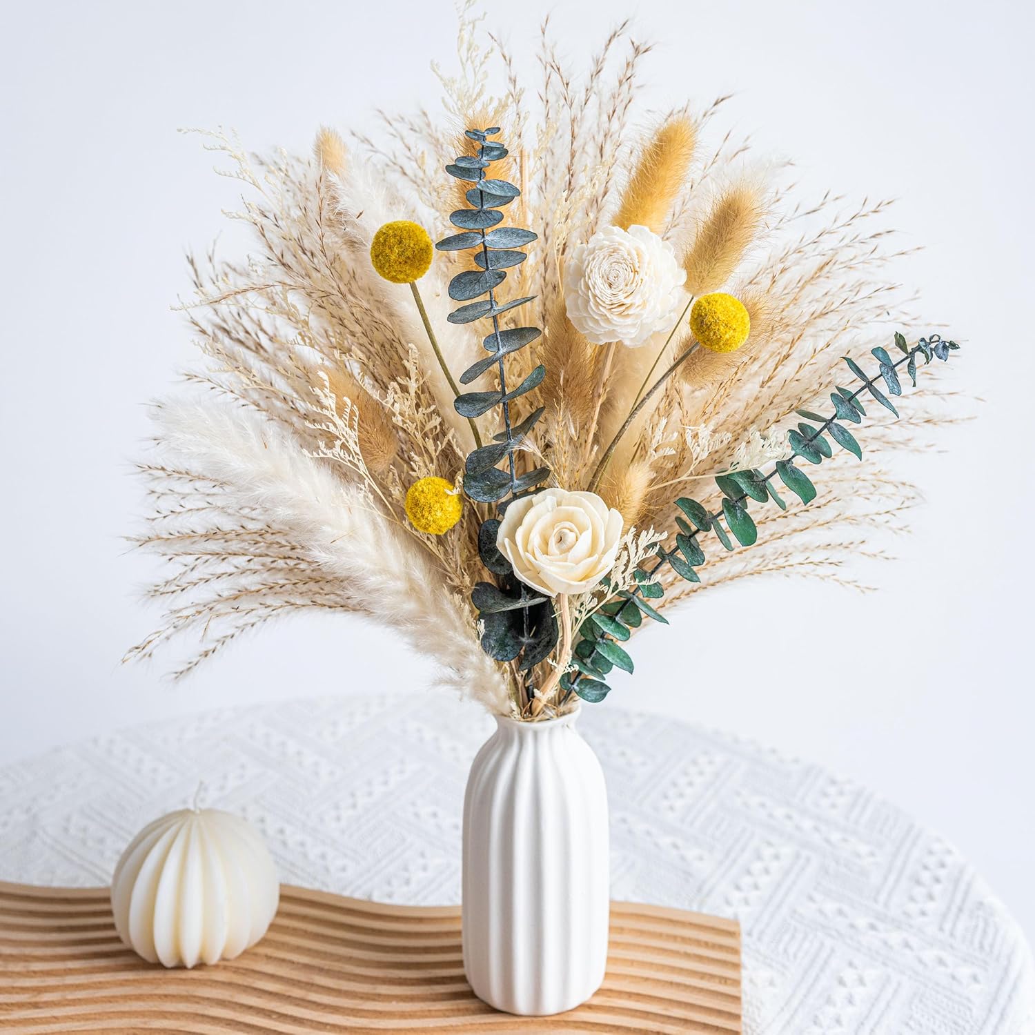 Pampas Grass Decor with White Ceramic Vase