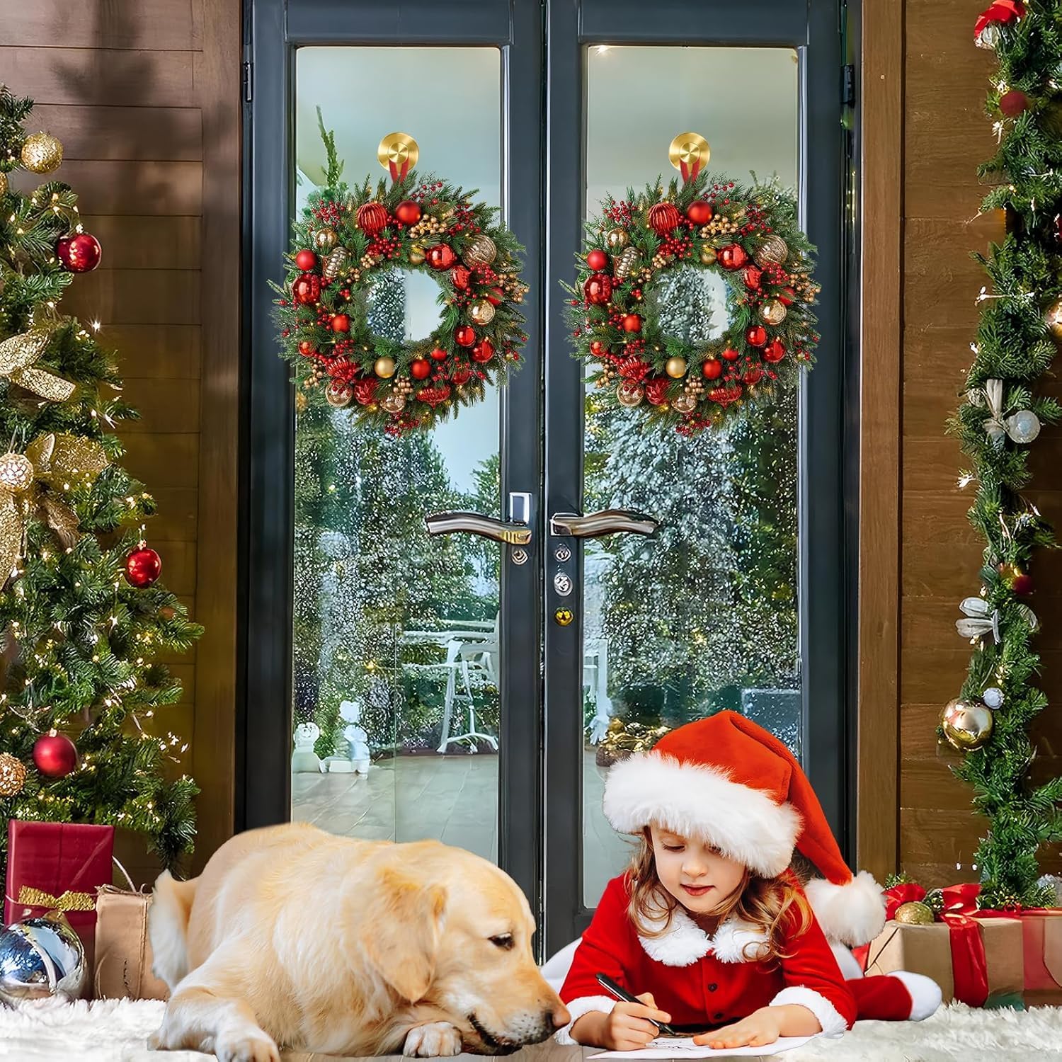 2 Pack Gold Wreath Hanger with 22LB Suction Cup Hooks for Decor