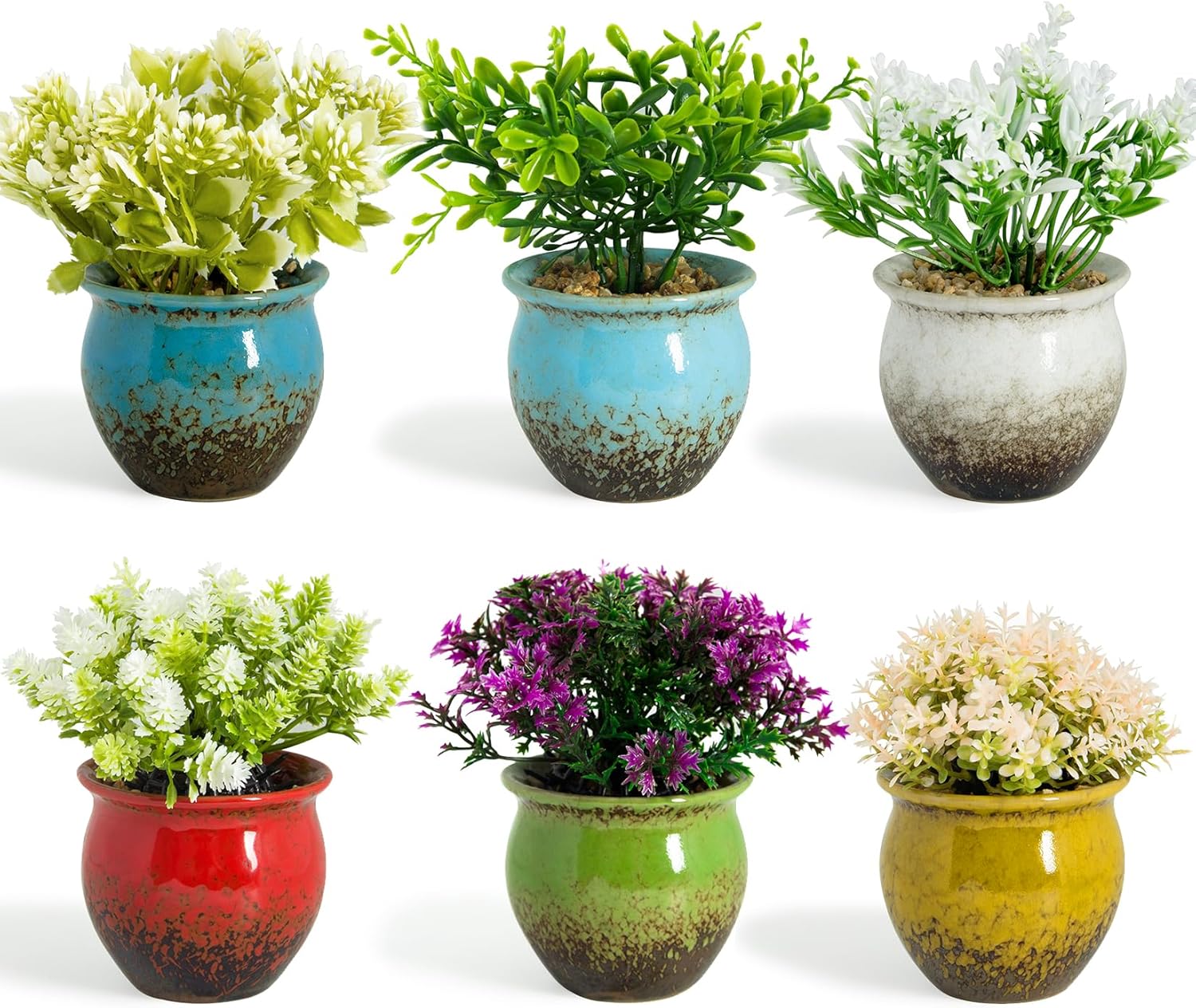 ARTKETTY 6 Pack Artificial Plants Ceramic Pots