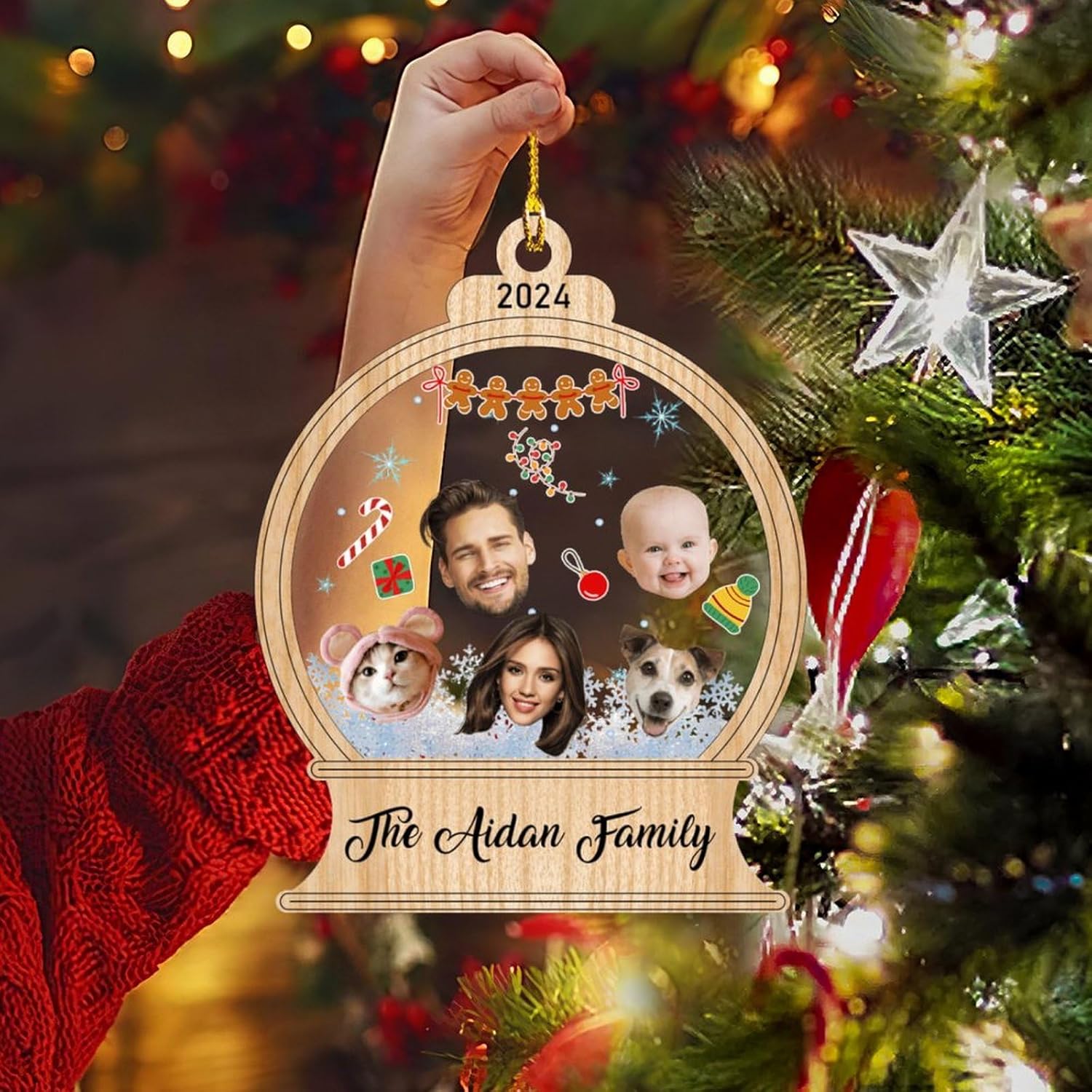 Custom Photo Christmas Ornaments 2024 - Snow Globe Family Decor for 2-7 Members