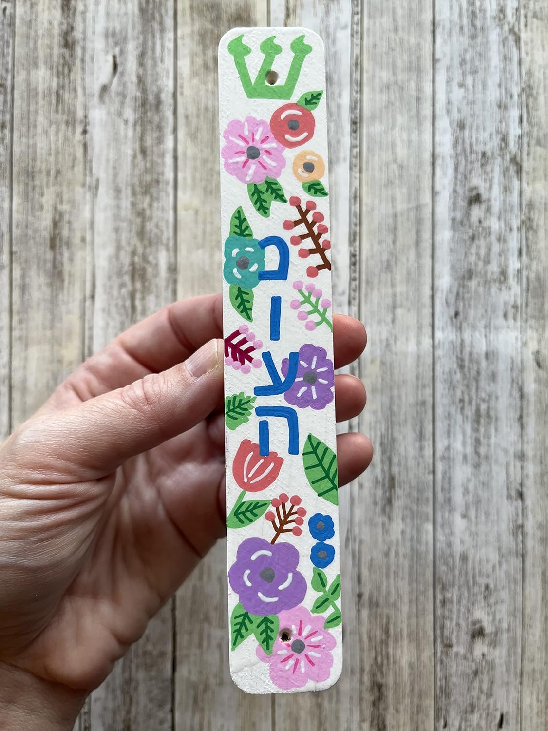 Flower Mezuzah Personalized Wood Scroll Case