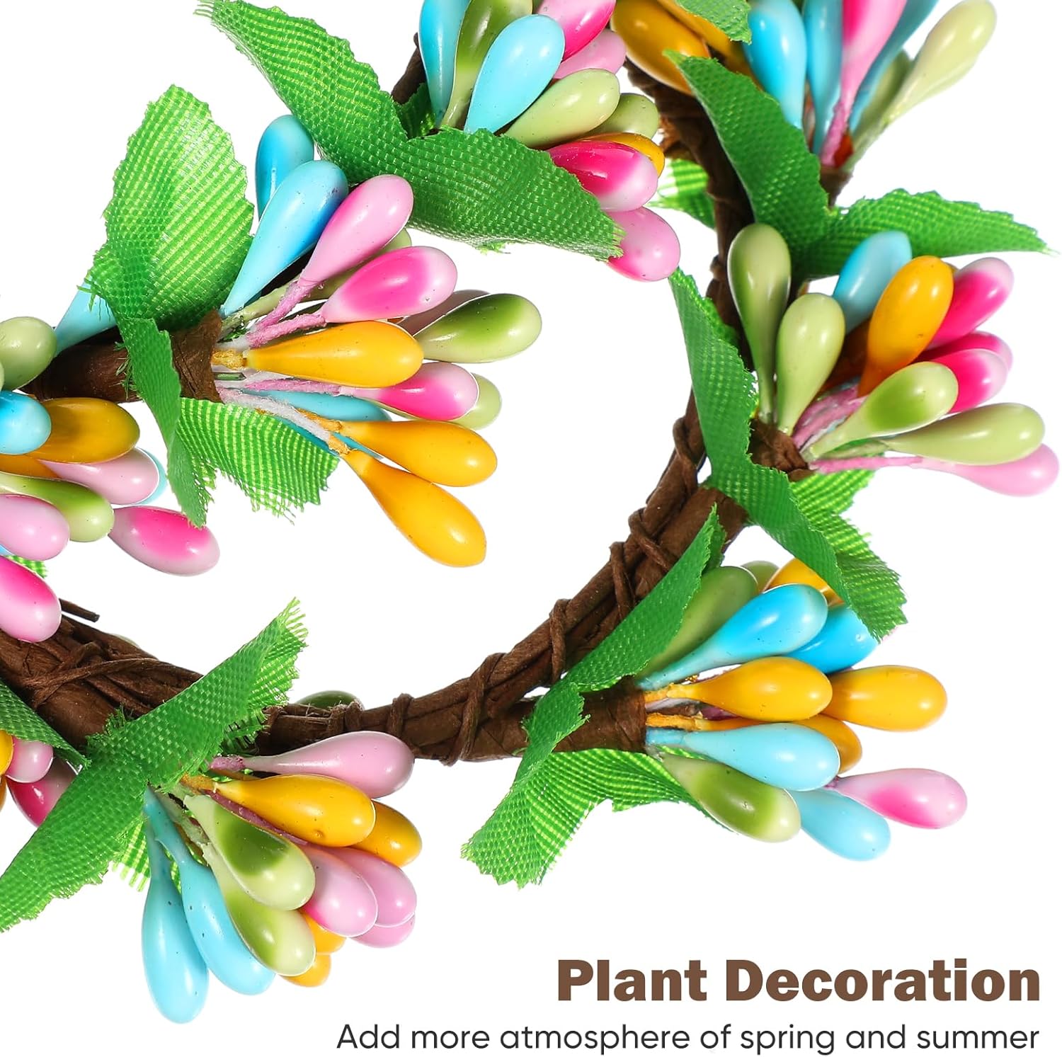 POPETPOP Easter Candle Wreaths 4PCS Artificial Berry Candle Holders for Spring Decor