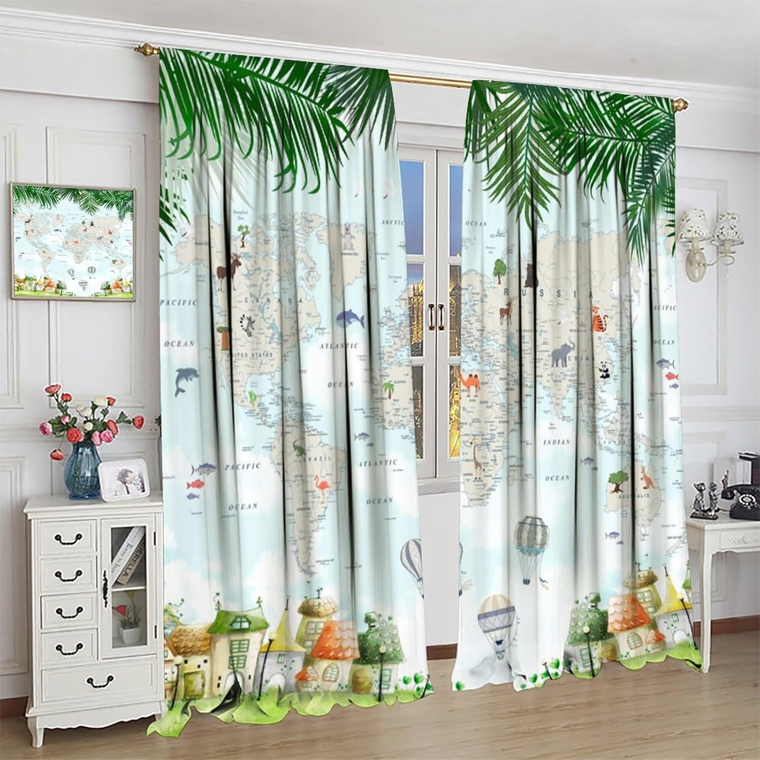 Cute Cartoon Map Curtains for Kids