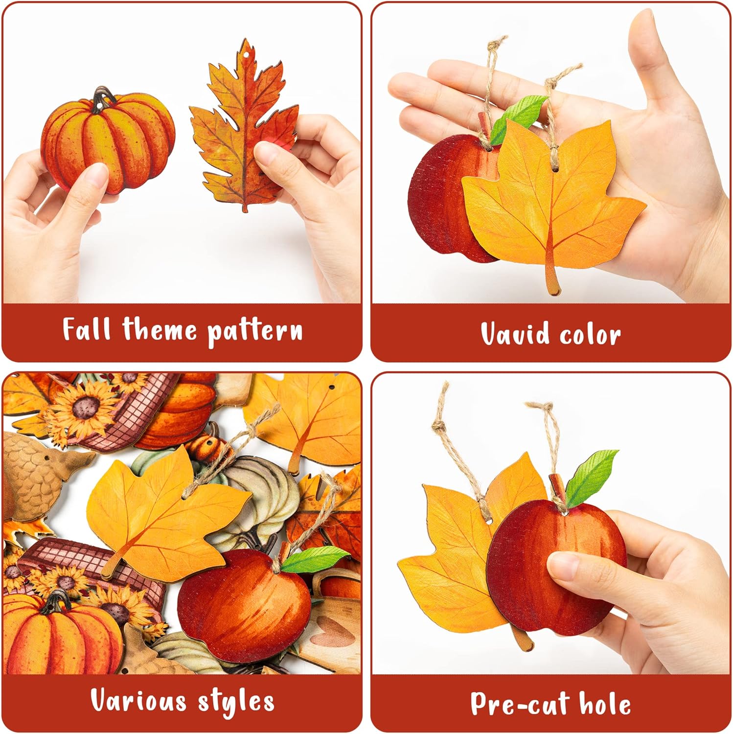 Haooryx 31Pcs Autumn Wooden Hanging Ornaments Set