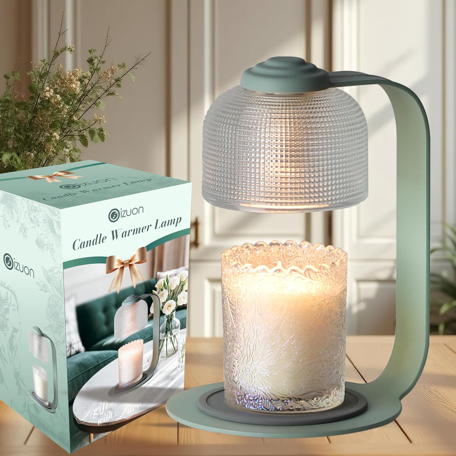 Candle Warmer Lamp with Timer - 492 Tall Green Metallic Frame
