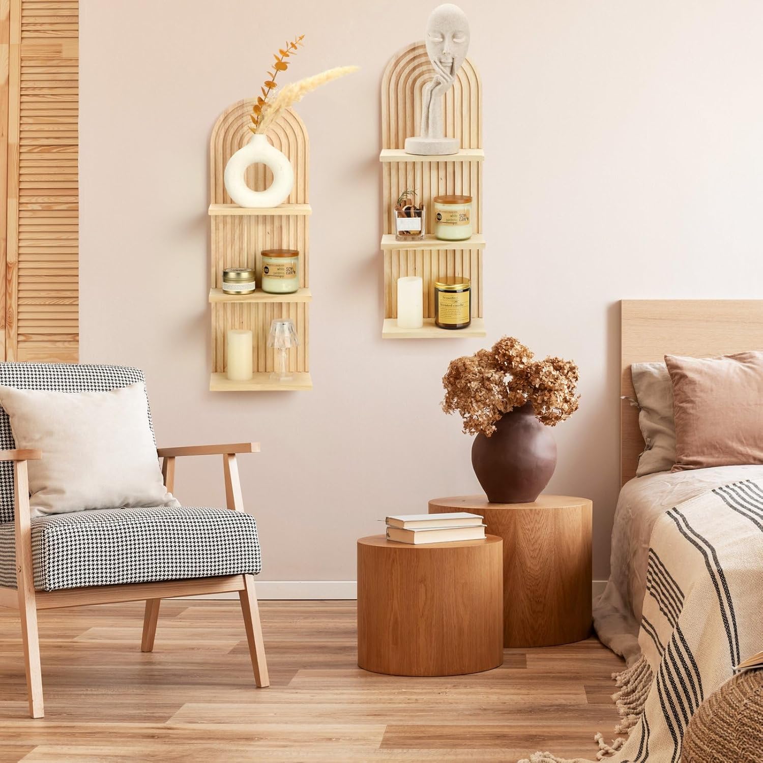 Geetery 2 Pcs Arch Wood Floating Shelf Modern Boho Decor