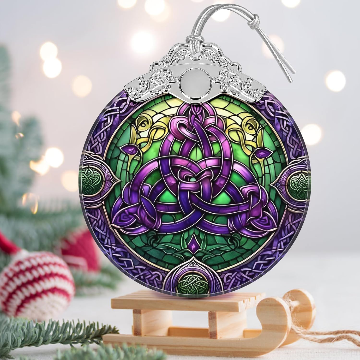 Celtic Knot Stained Glass Christmas Ornament