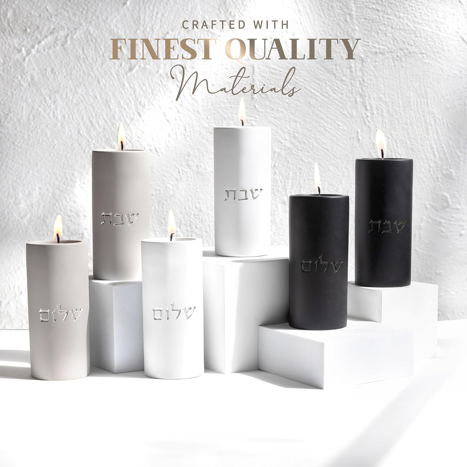 SURI Shabbat Candle Holders Set Modern Minimalist Concrete Tea Light Holders