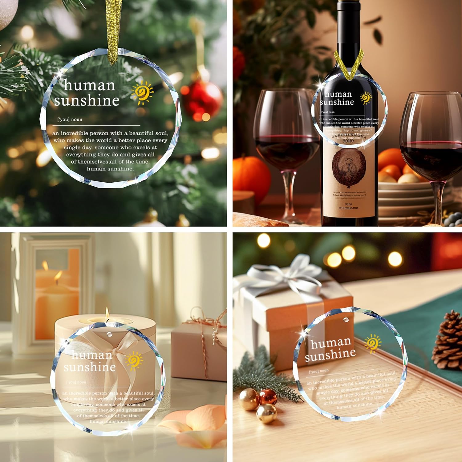 Human Sunshine Motivational Glass Hanging Ornament for Car and Office Decor