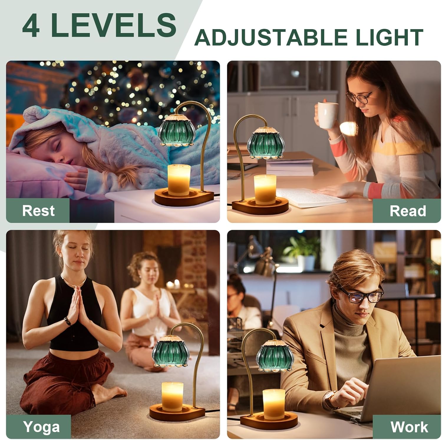 CABRHEART Golden-Green Candle Warmer Lamp with Timer