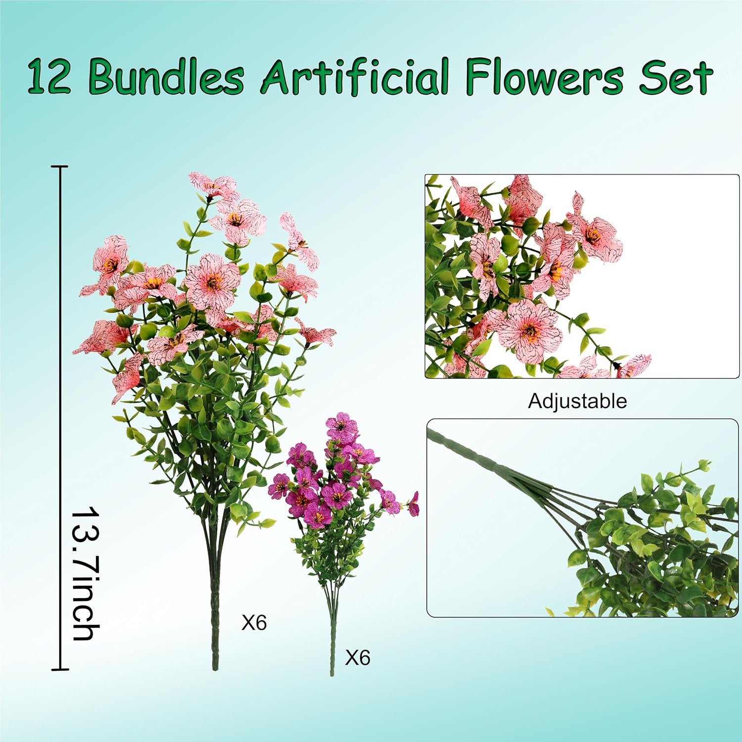 Artificial Flowers for Outdoors Fake Flowers UV Resistant Pink Purple Daisy Set