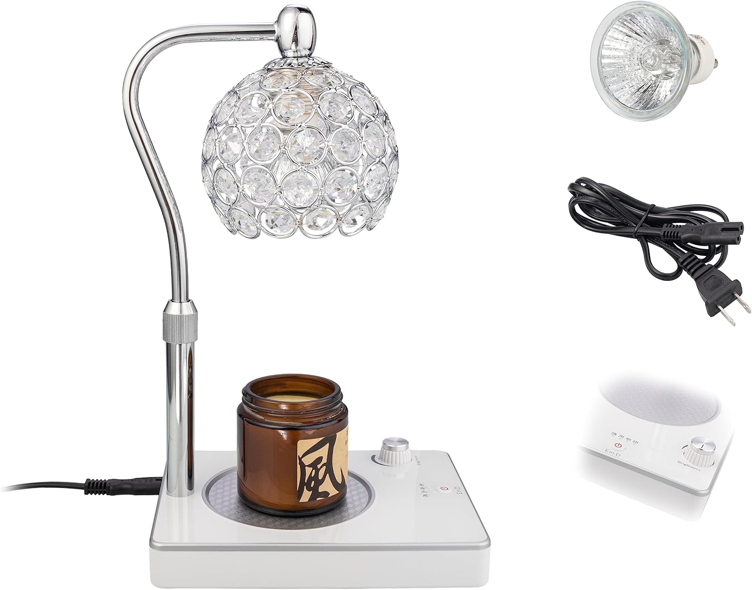 Elegant Adjustable Candle Warmer Lamp with Timer and Night Light - Silver