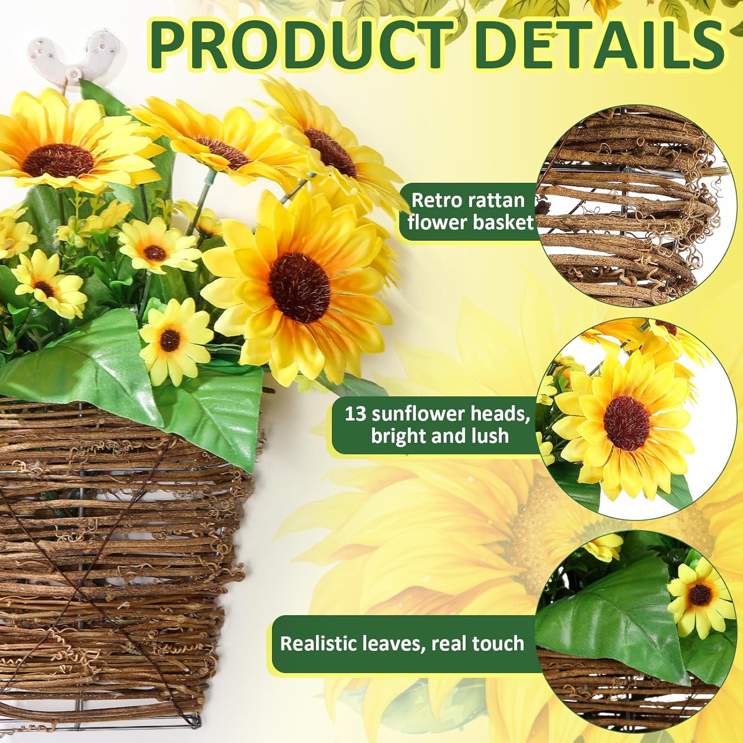 2 Sets Artificial Sunflower Door Wreath Decor Basket