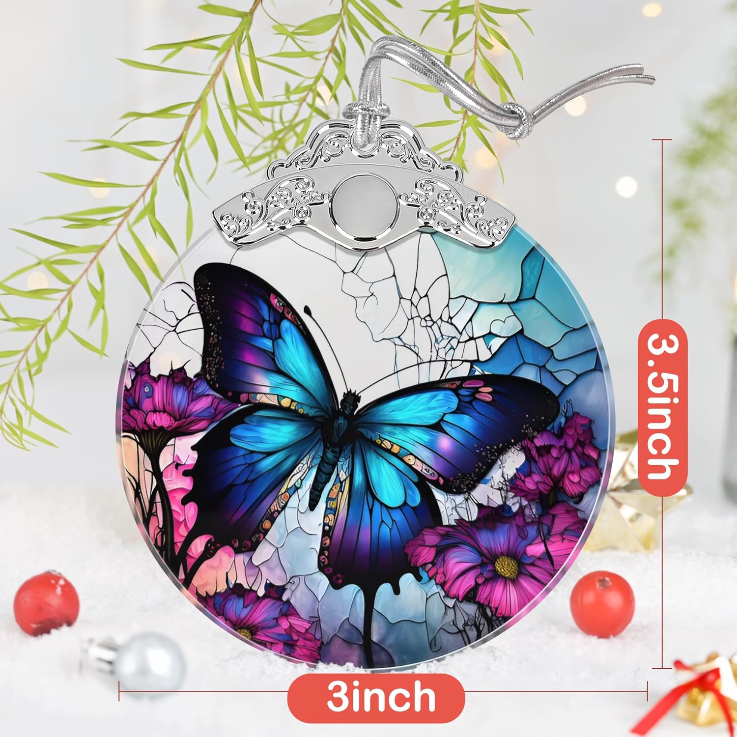 Stained Glass Butterfly Christmas Tree Ornament