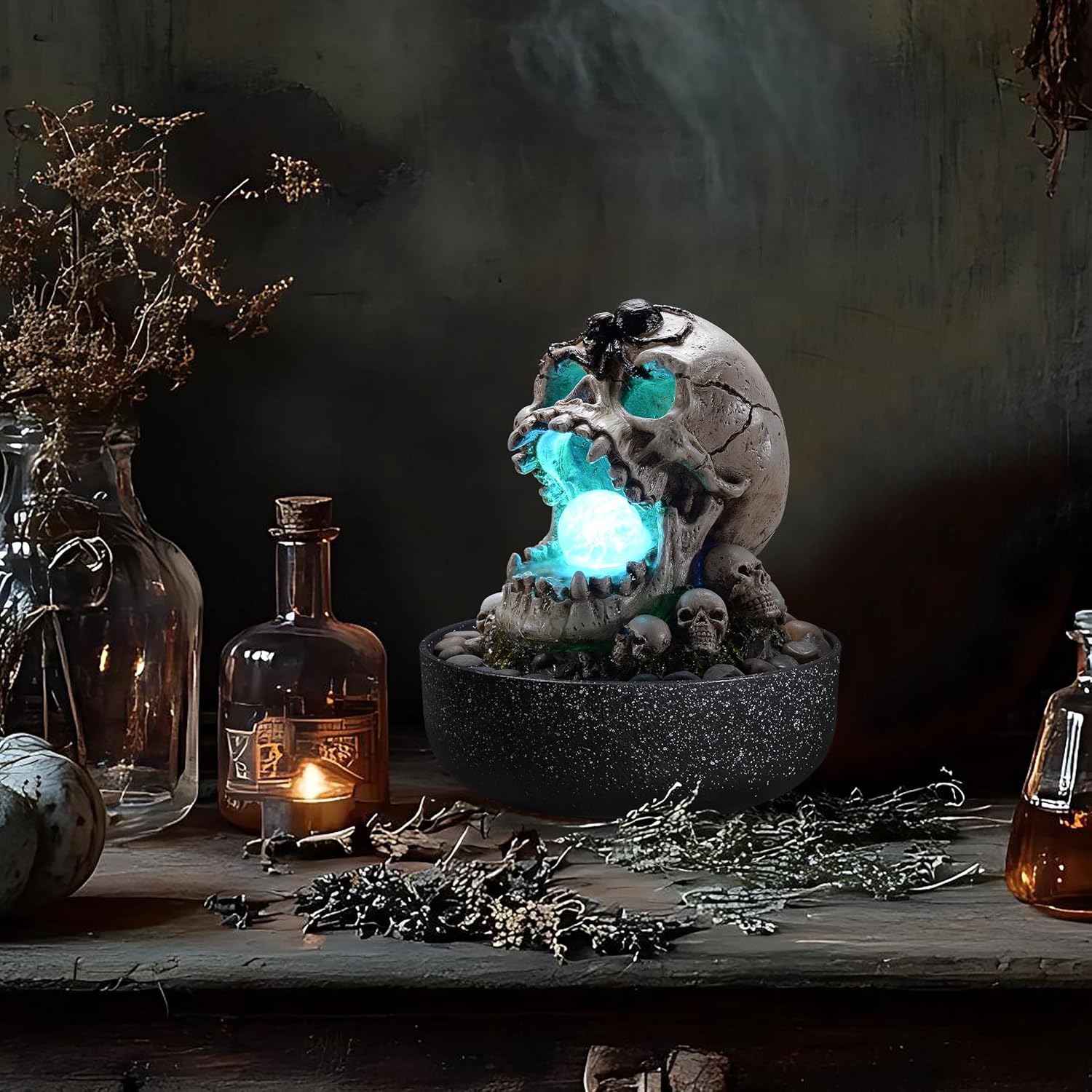 Gothic Skull Water Fountain with LED Light