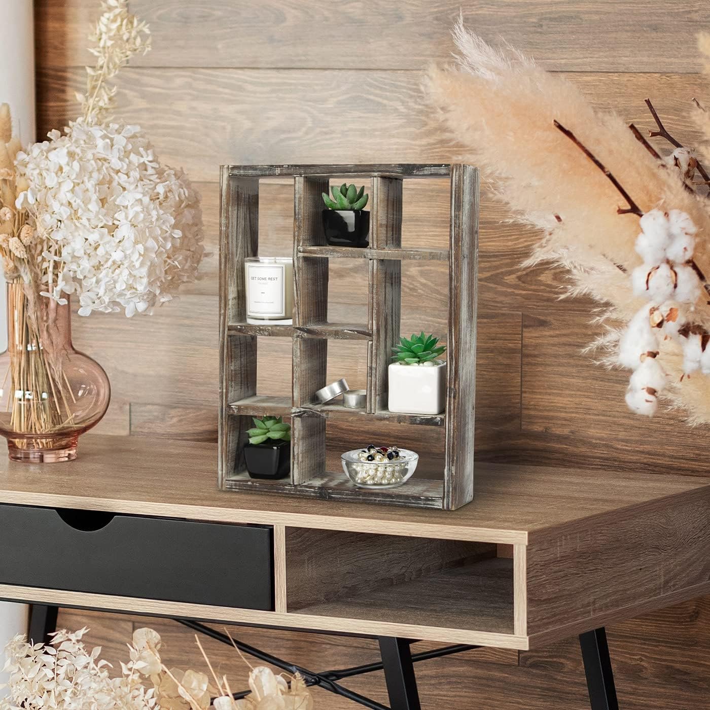 Rustic Multi-Slot Shelf Cube Display 9 Compartment
