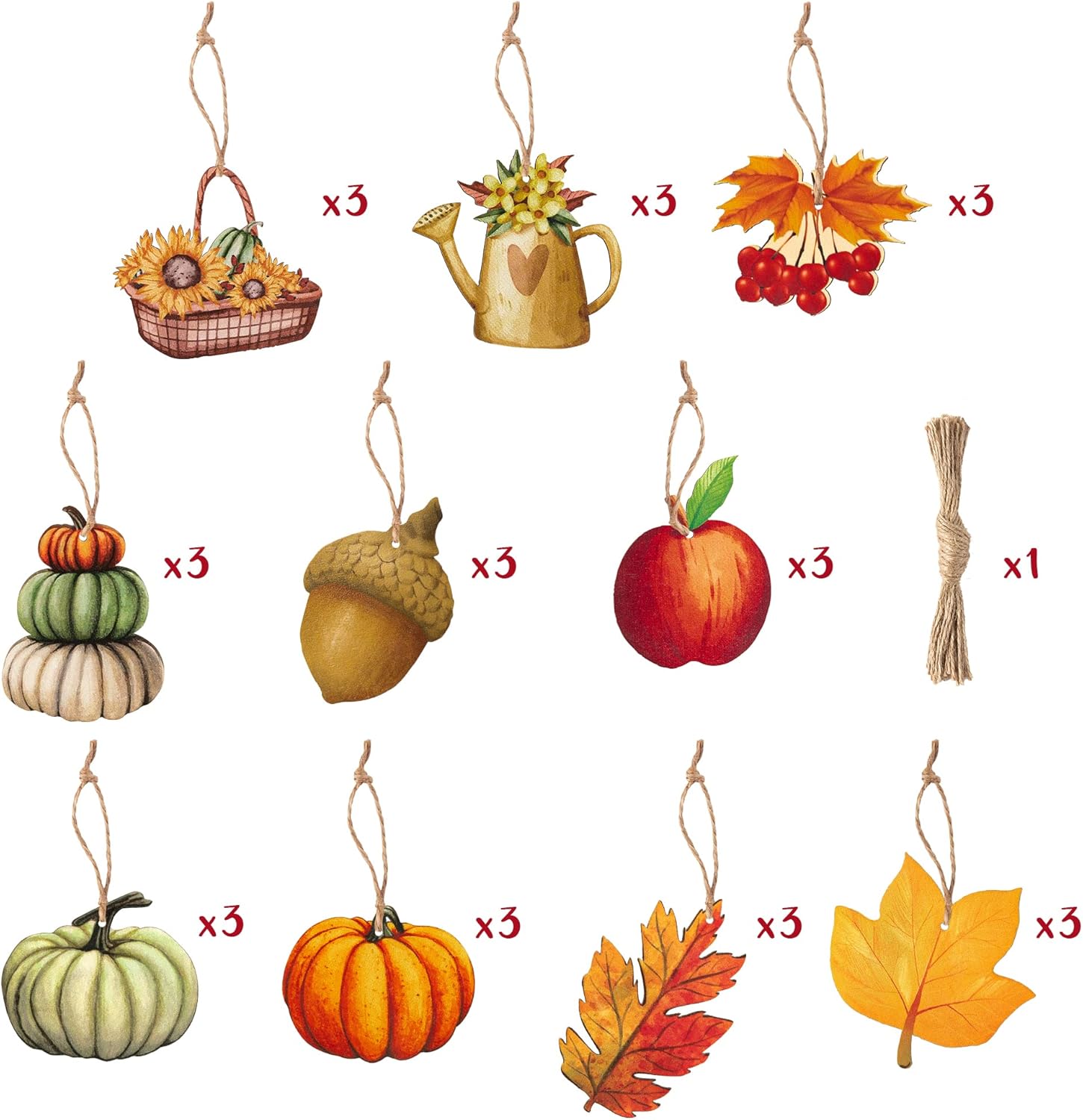 Haooryx 31Pcs Autumn Wooden Hanging Ornaments Set
