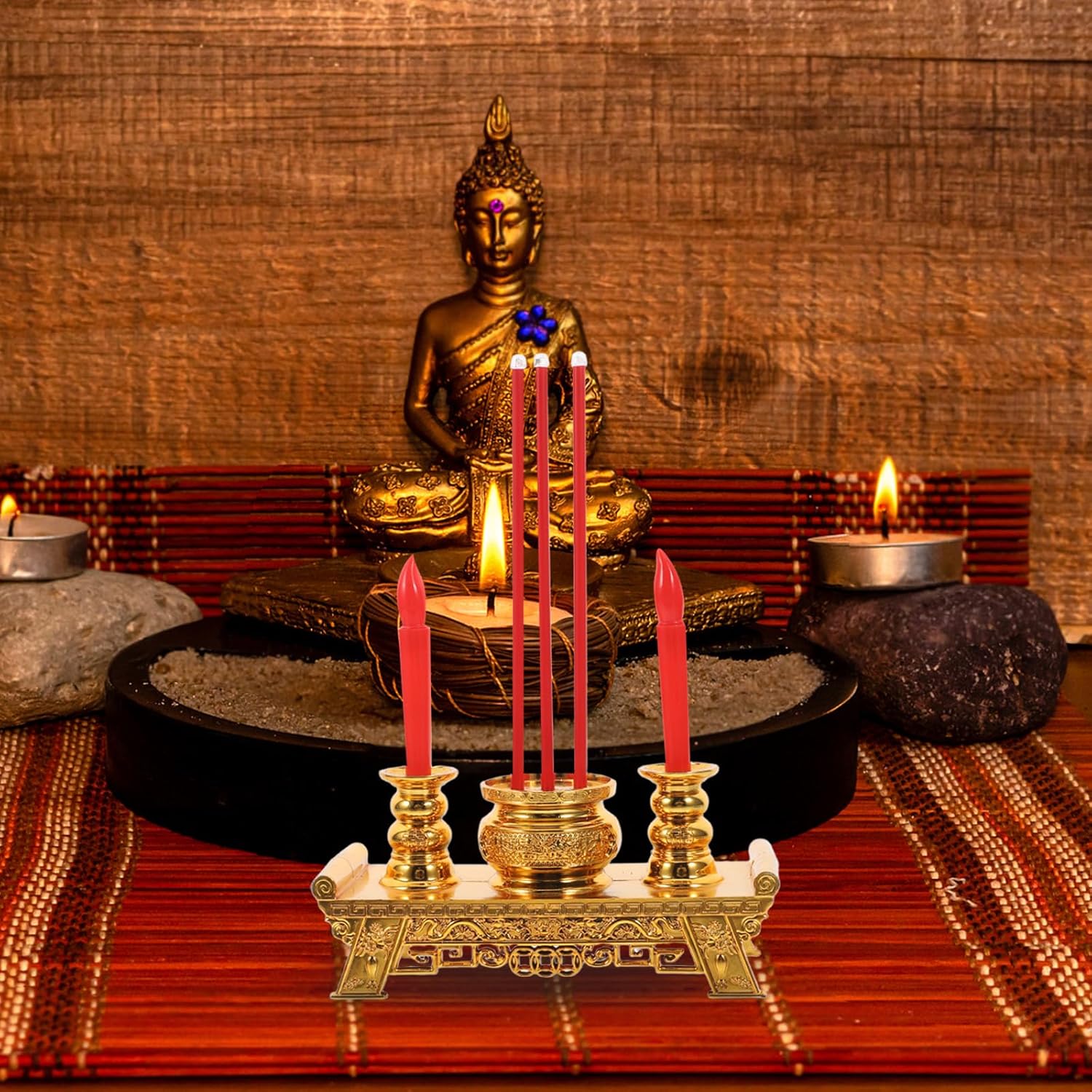 Uonlytech Chinese Style LED Candle Lamp for Meditation and Home Decor