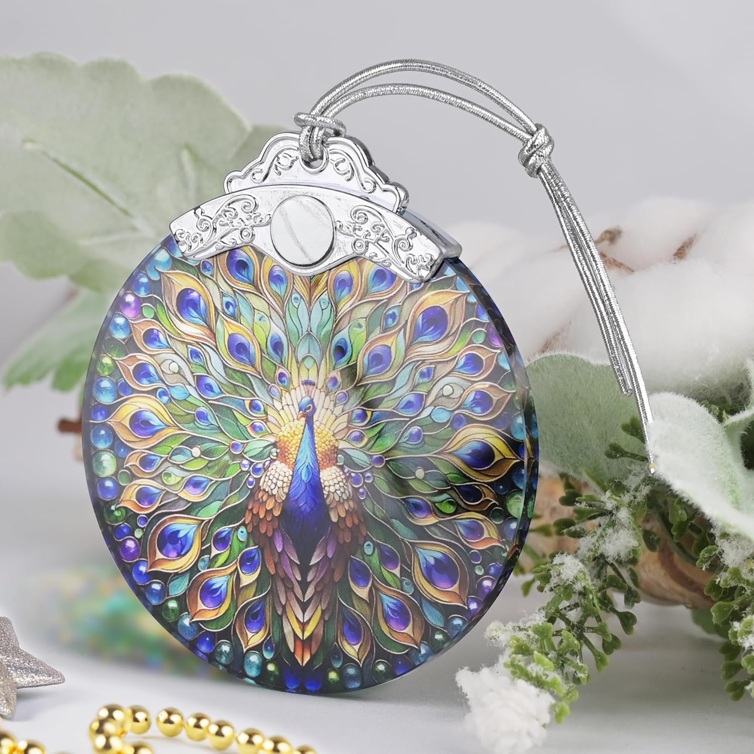 PEMIRSAYO Peacock Stained Glass Christmas Ornament