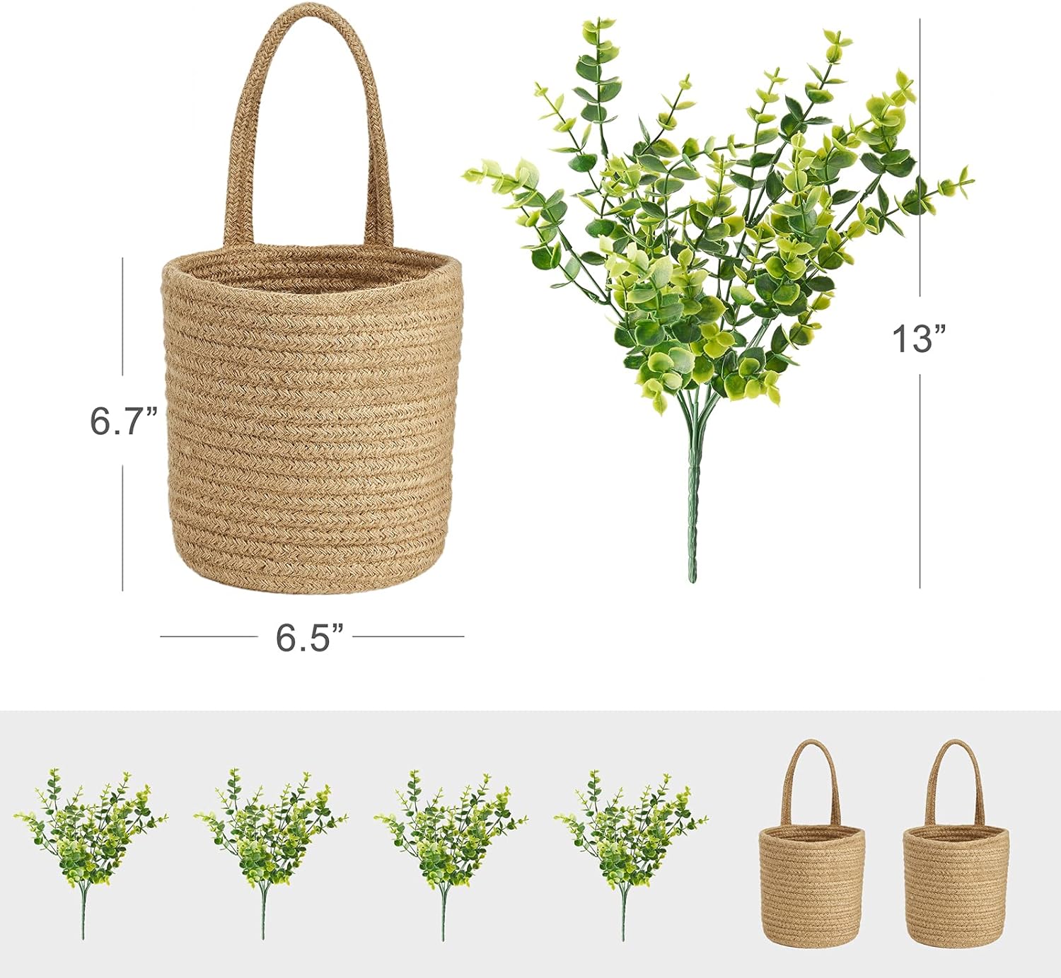 Dahey 2 Pack Wall Hanging Rope Baskets with Artificial Eucalyptus