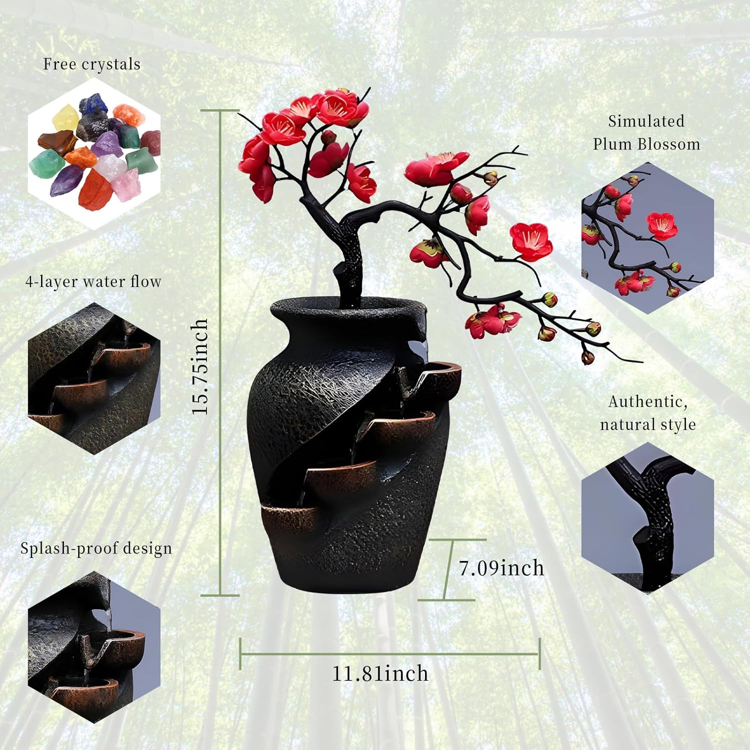 CYLLYKGIFT 10PCS Natural Crystals Indoor Fountain Pot for Home Decor