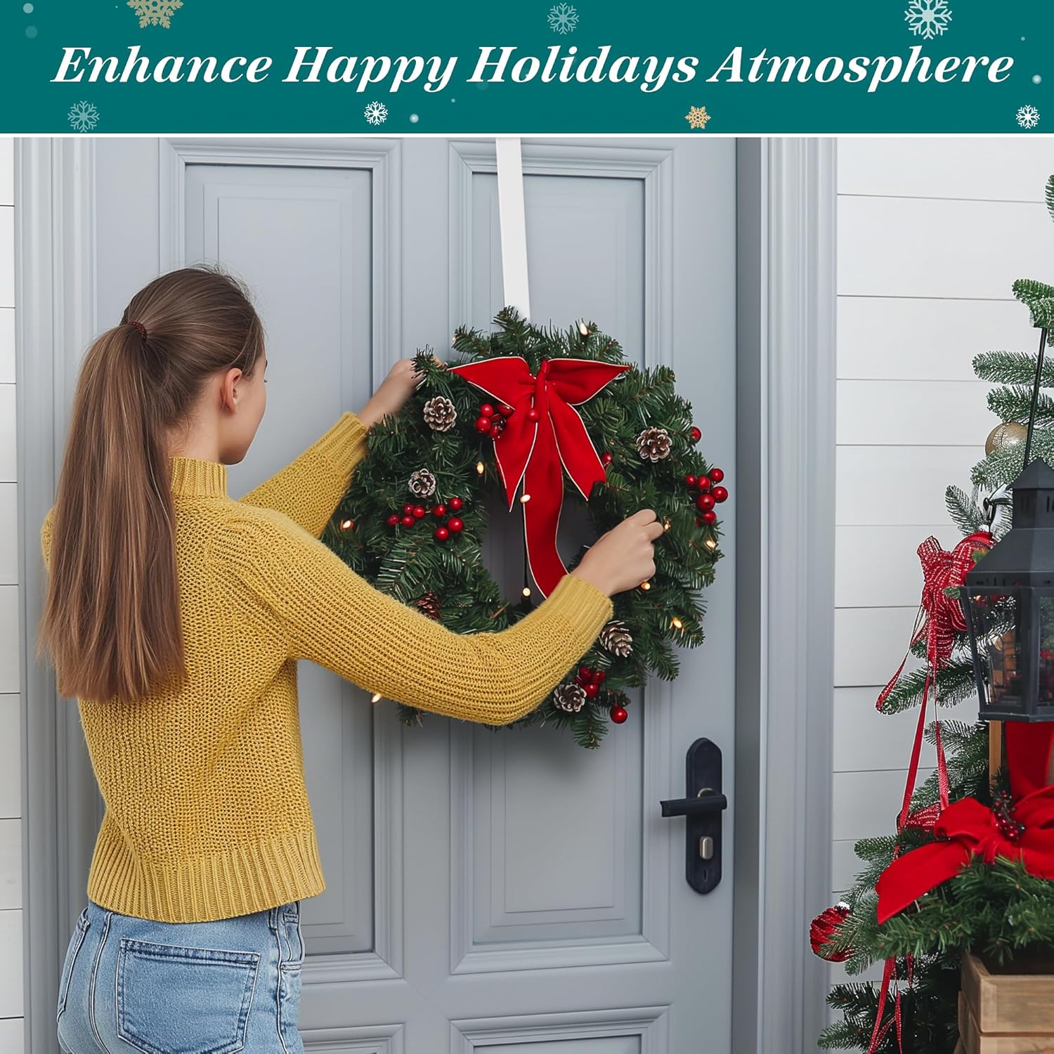 HOOSUN 14 Inch Metal Wreath Door Hanger for Halloween and Christmas