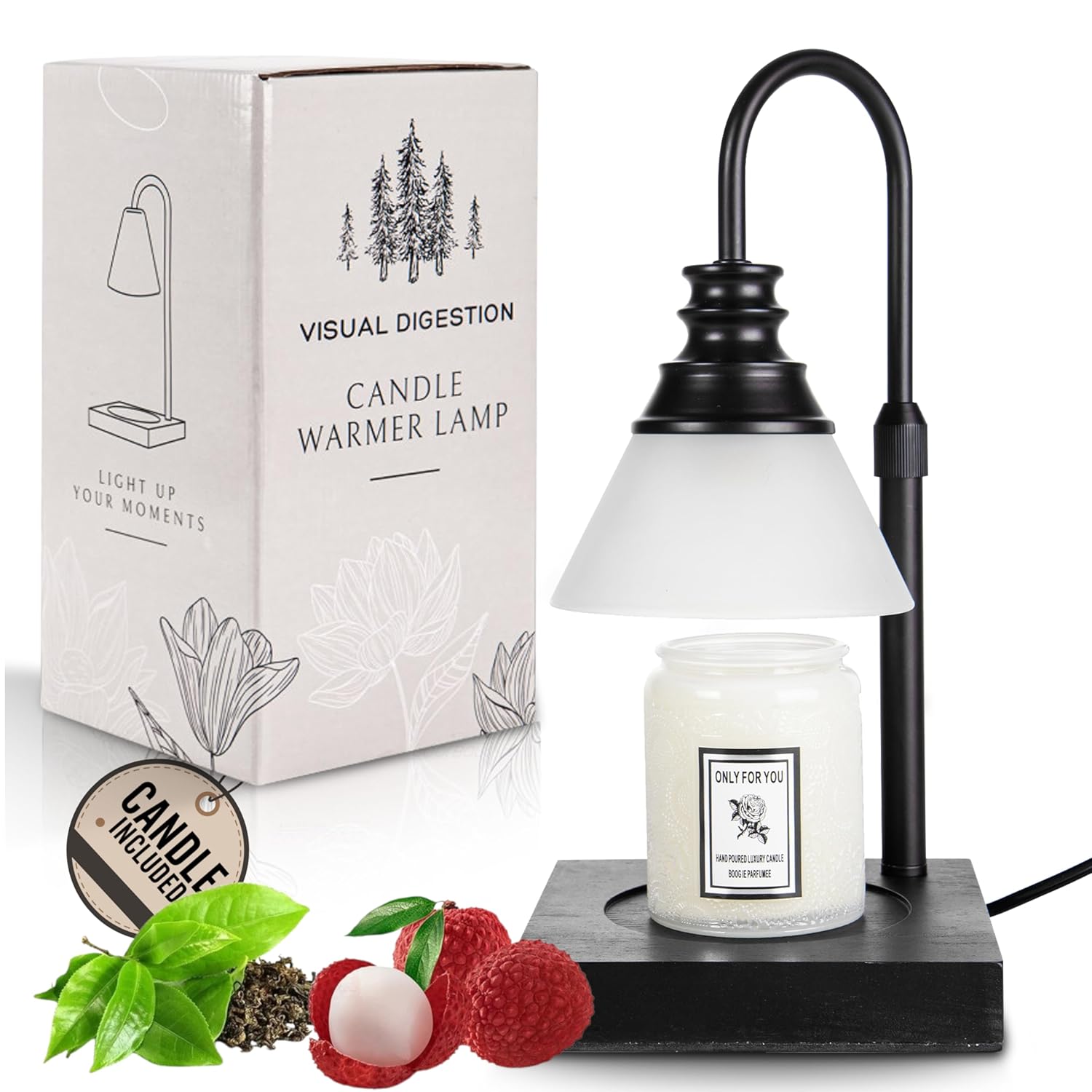 VISUAL DIGESTION Candle Warmer Lamp for Large Jar Candles - Electric with Timer and Dimmable 3000K
