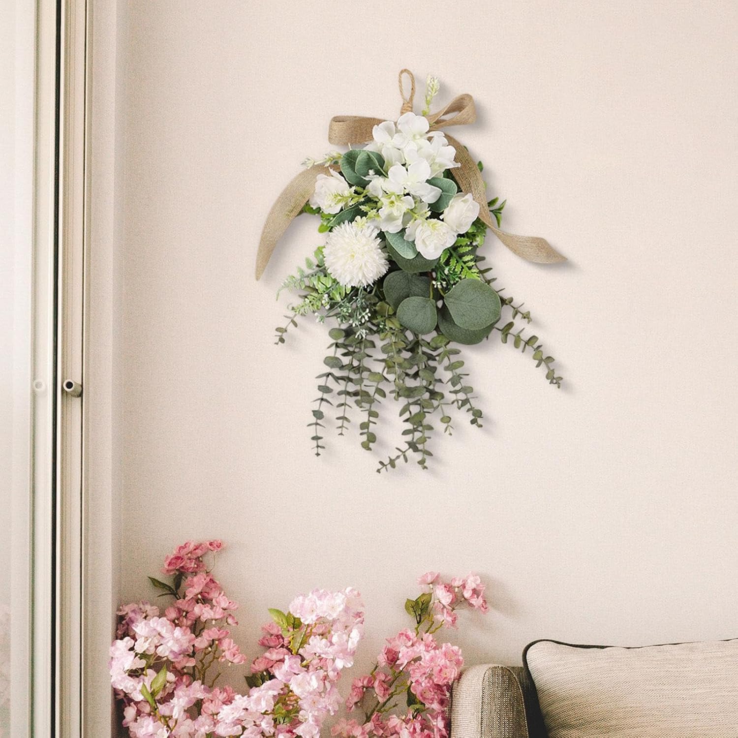 Eucalyptus Chrysanthemum Teardrop Wreath for Home Decor